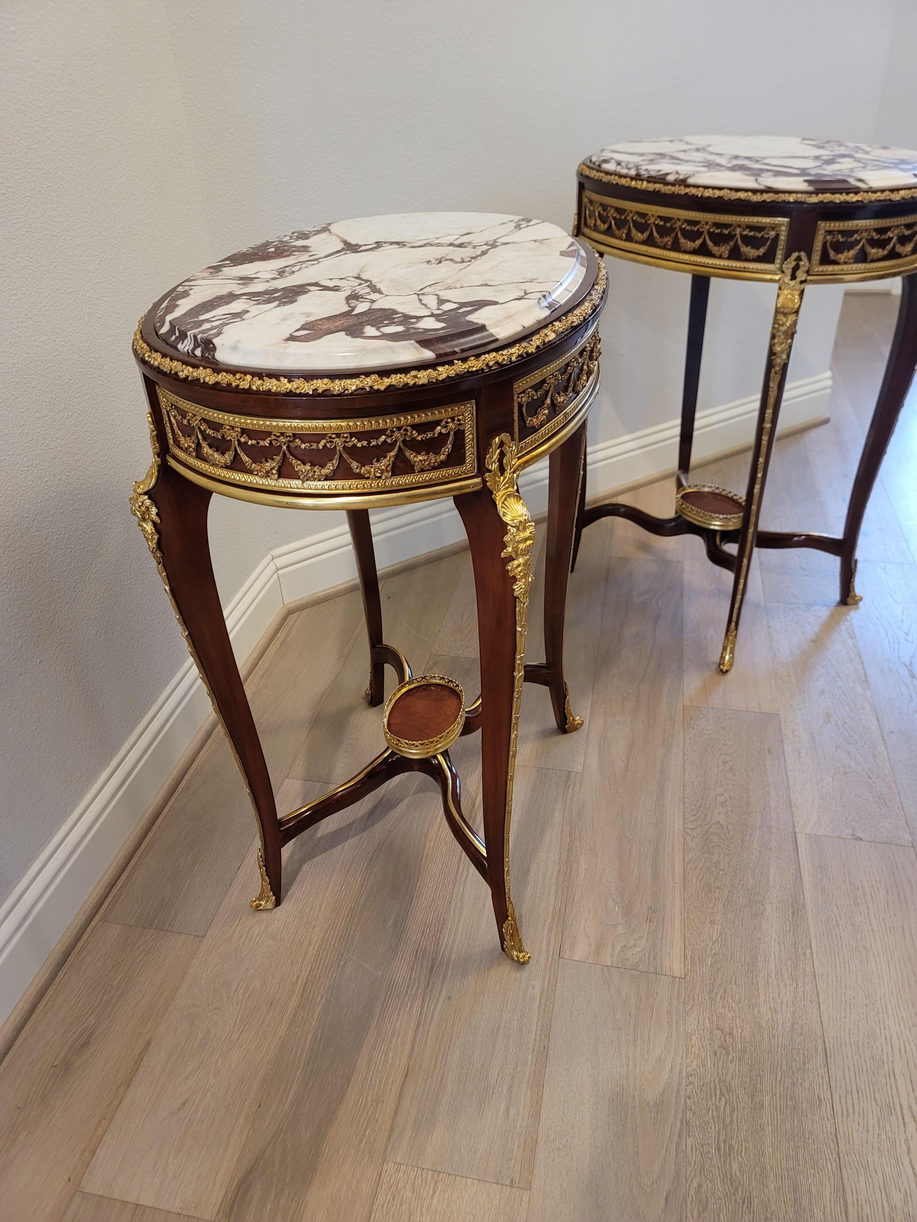 Fine Pair of French Louis XV Style Francois Linke Attrib. Side Tables For Sale 1