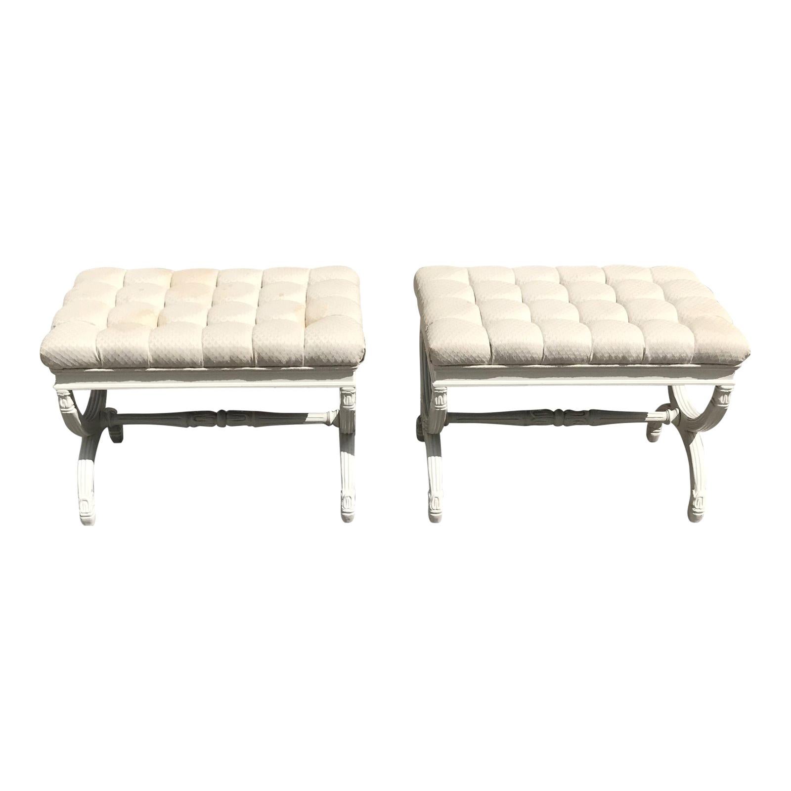 Fine Pair of French Louis XVI Barrel Legs Seating Benches 1900s 