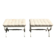 Fine Pair of French Louis XVI Barrel Legs Seating Benches 1900s