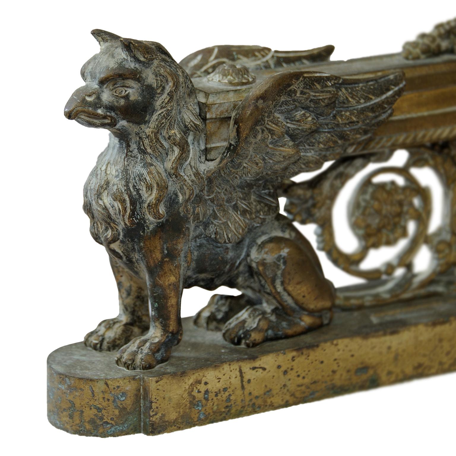 Late 18th Century Fine Pair of French Louis XVI Gilt Brass Fire Dogs, circa 1795 For Sale