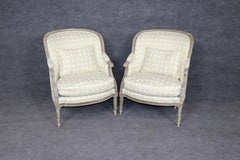 Fine Pair of French Louis XVI Large Scale Painted Bergere Chairs
