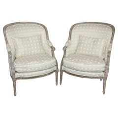 Fine Pair of French Louis XVI Large Scale Painted Bergere Chairs