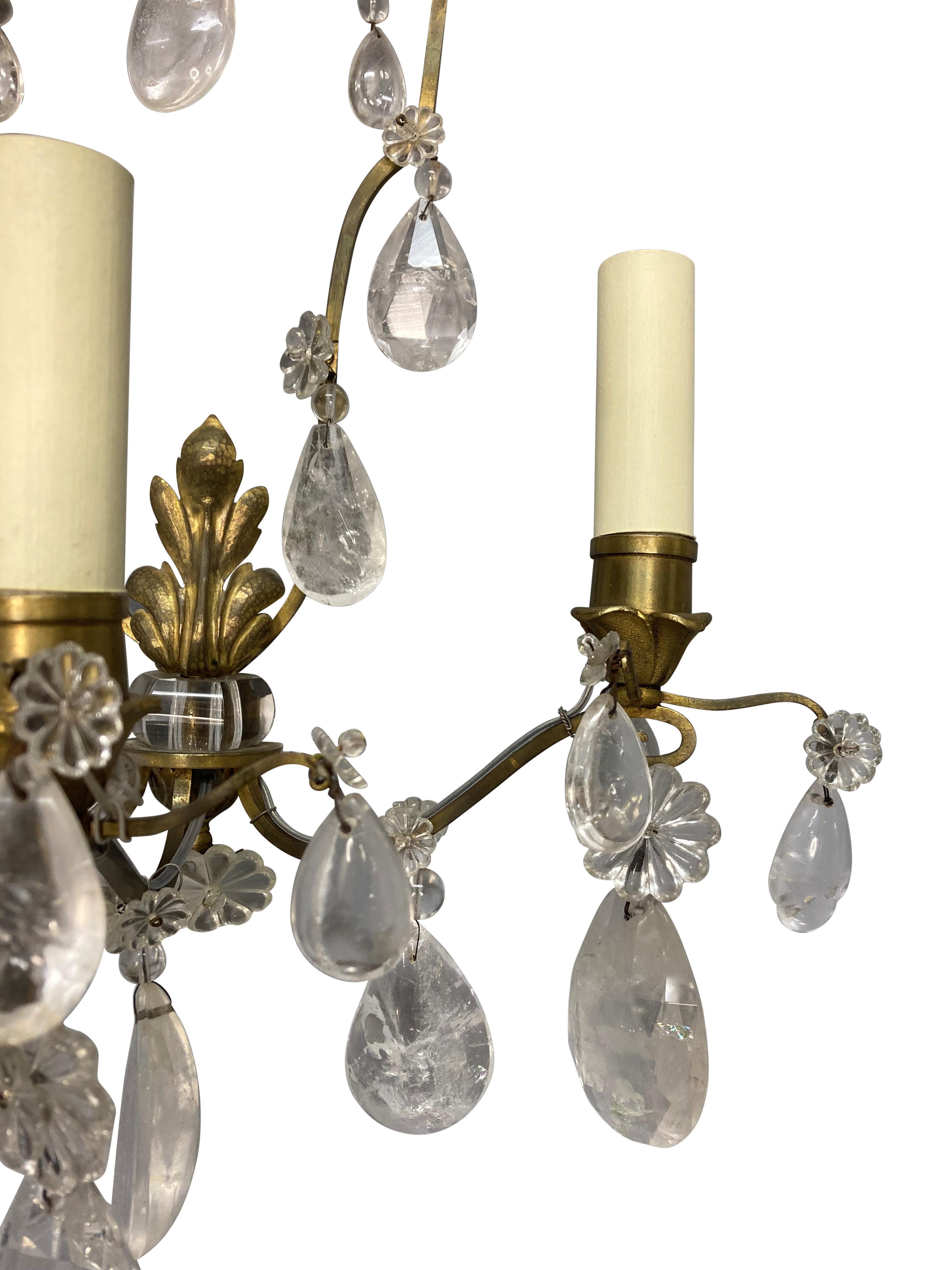Brass Fine Pair Of French Rock Crystal Wall Sconces For Sale