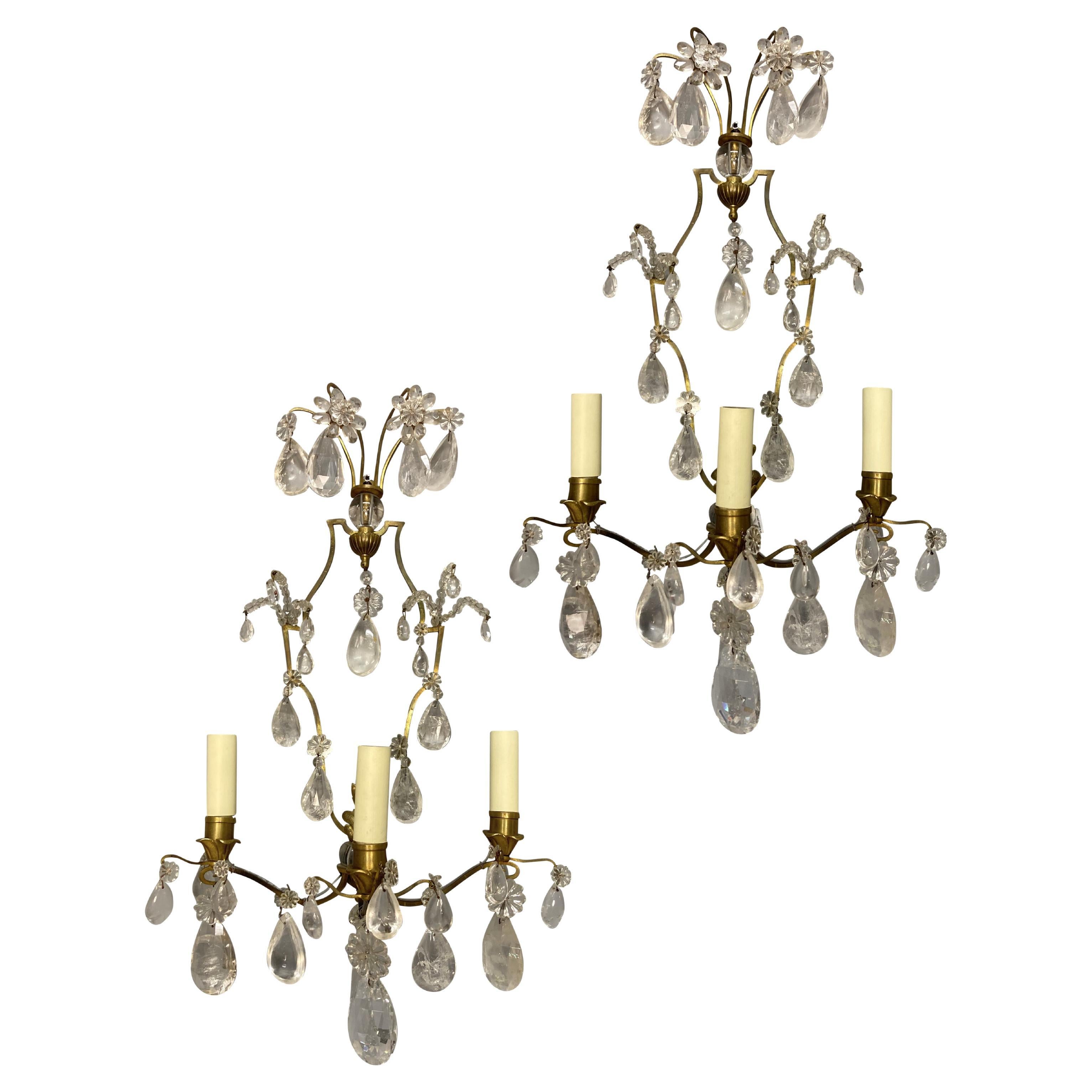 Fine Pair Of French Rock Crystal Wall Sconces For Sale