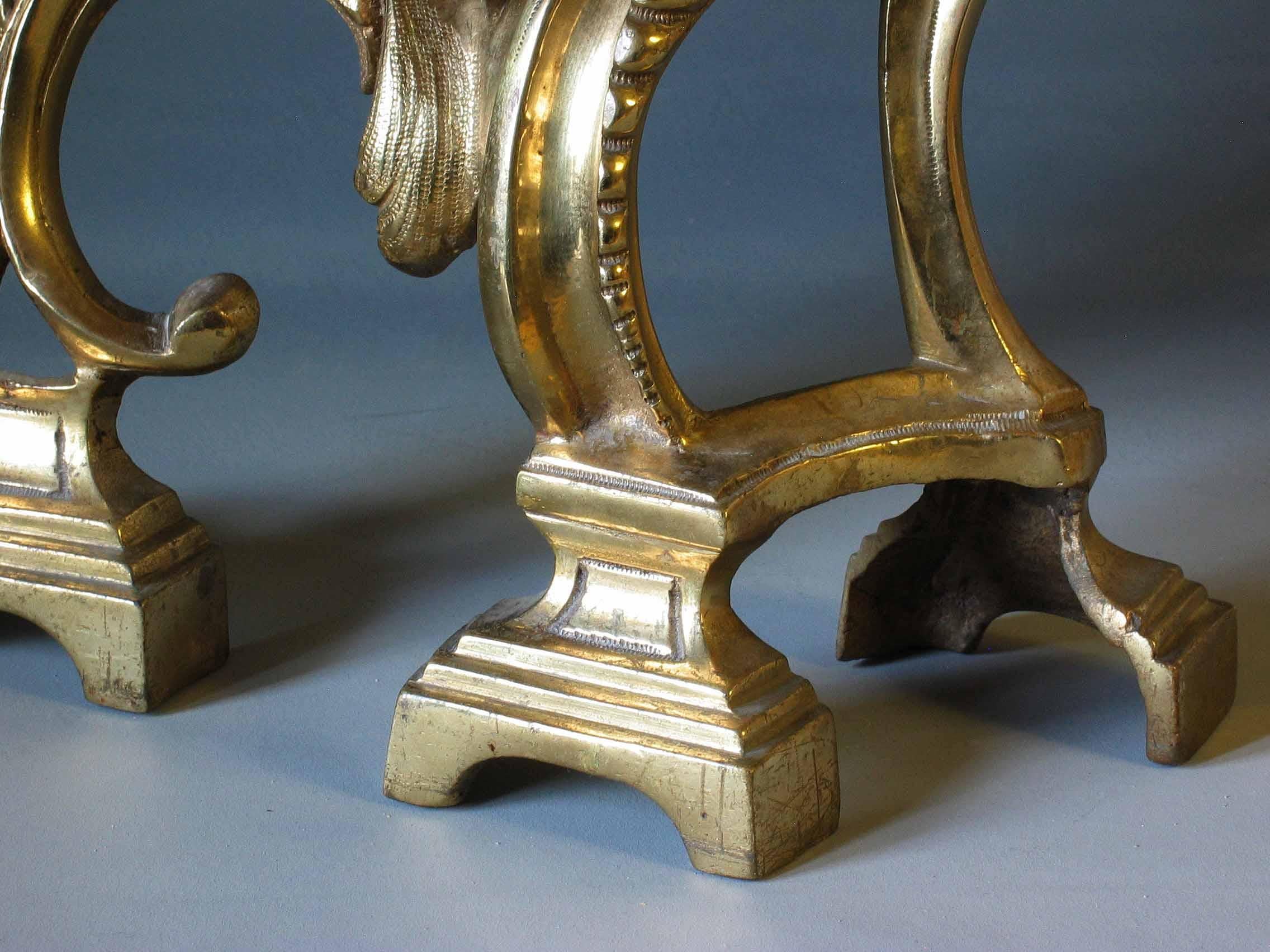 19th Century Fine Pair of French Rococo Style Ormolu Chenets, circa 1900 For Sale