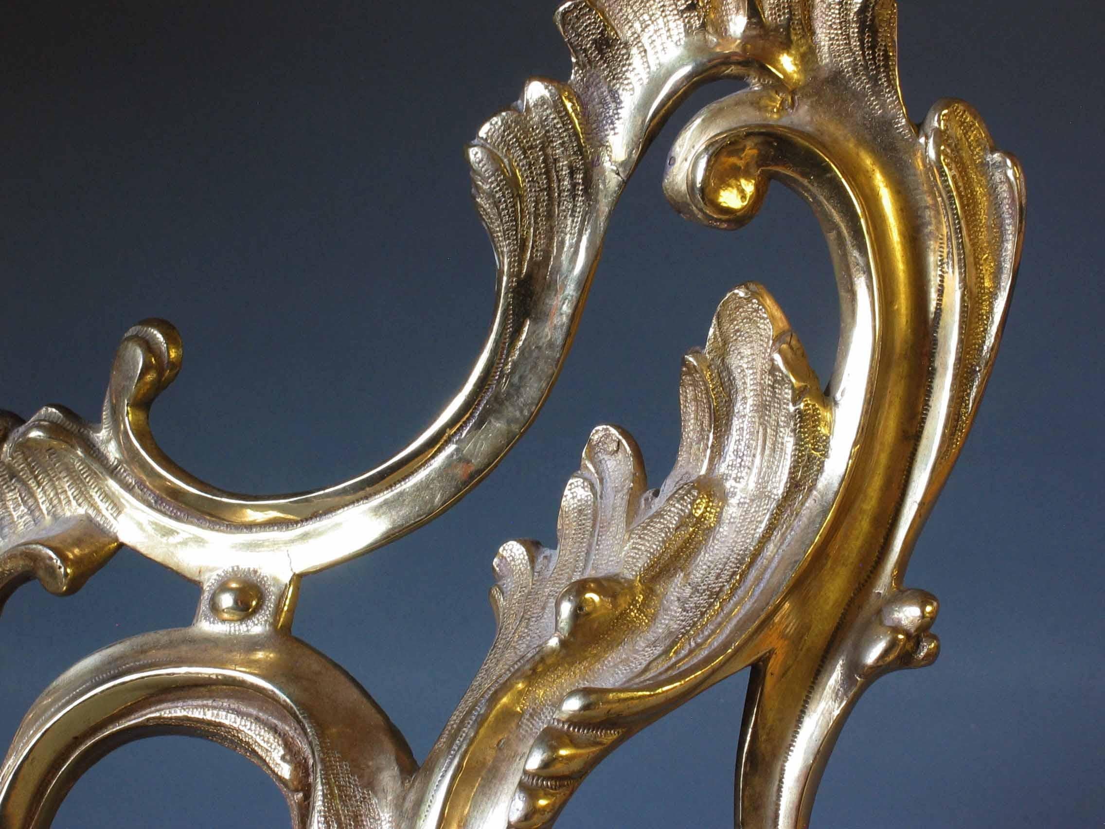 Metal Fine Pair of French Rococo Style Ormolu Chenets, circa 1900 For Sale