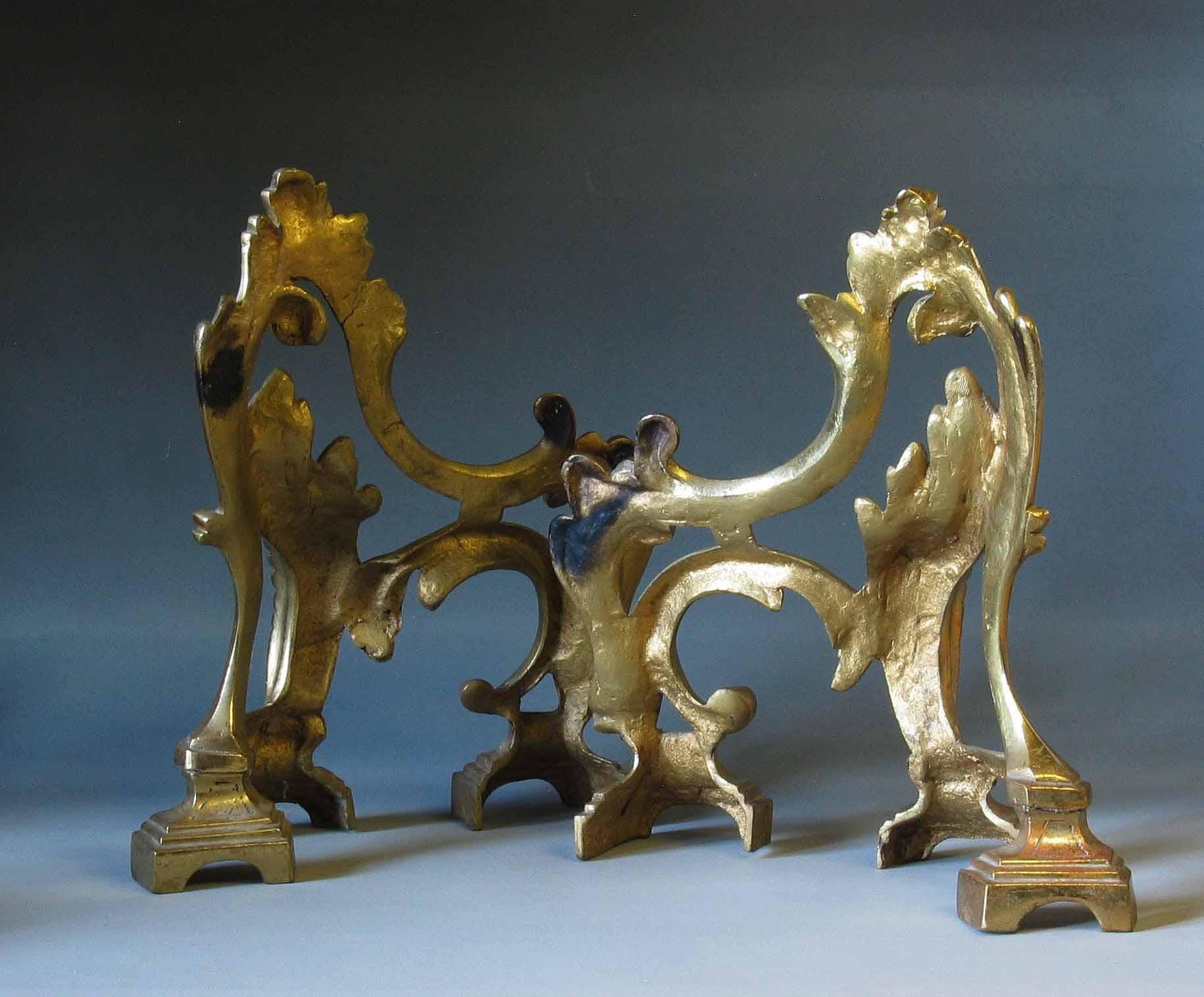 Fine Pair of French Rococo Style Ormolu Chenets, circa 1900 For Sale 2