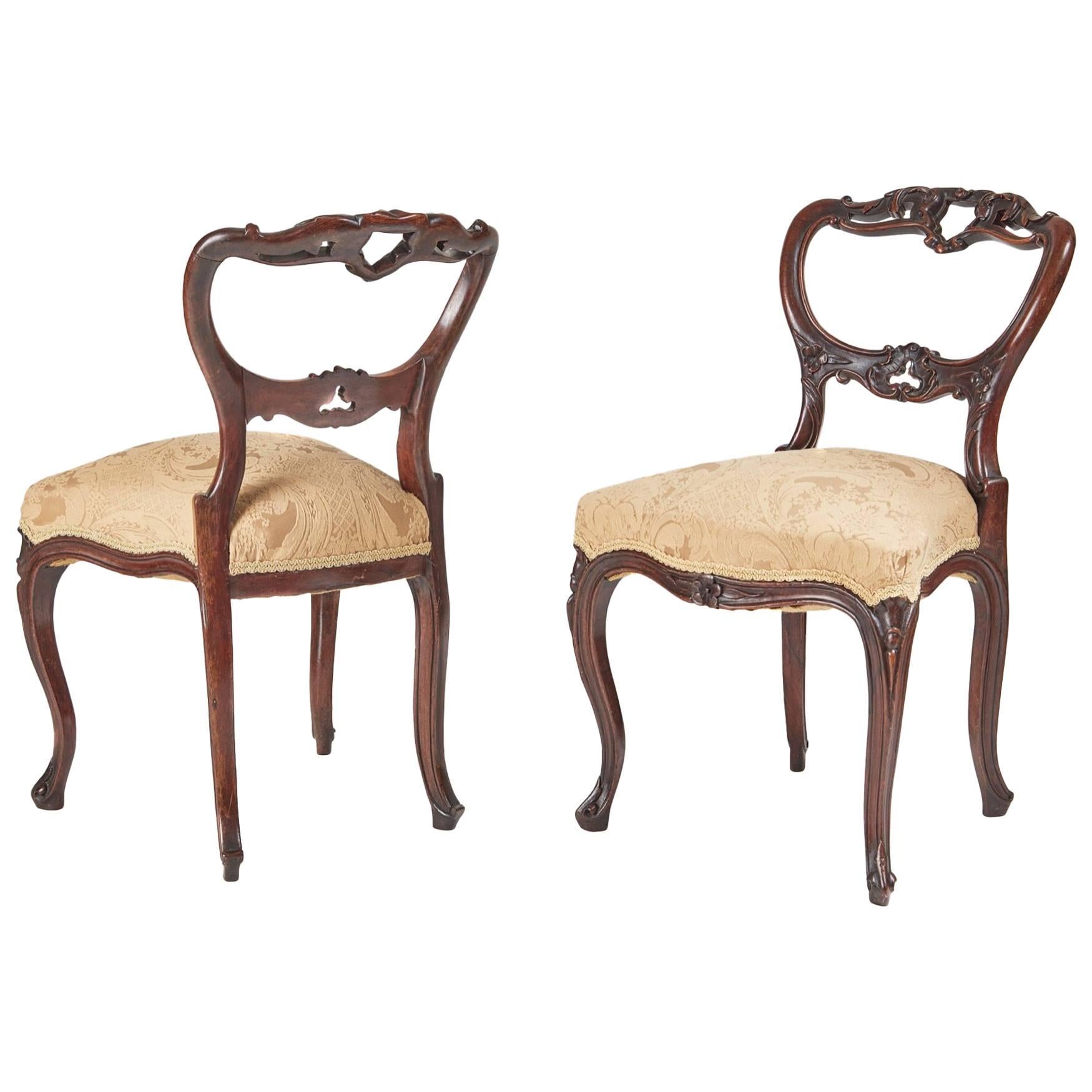 Fine Pair of French Victorian Rosewood Side Chairs For Sale