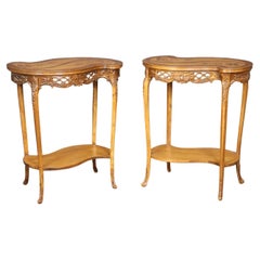 Fine Pair of French Walnut and Satinwood Carved Kidney Shapes End Tables 