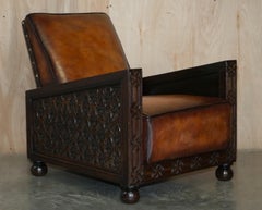 Fine Pair of Fully Restored Antique Art Deco Armchairs Hand Carved Carved Panels