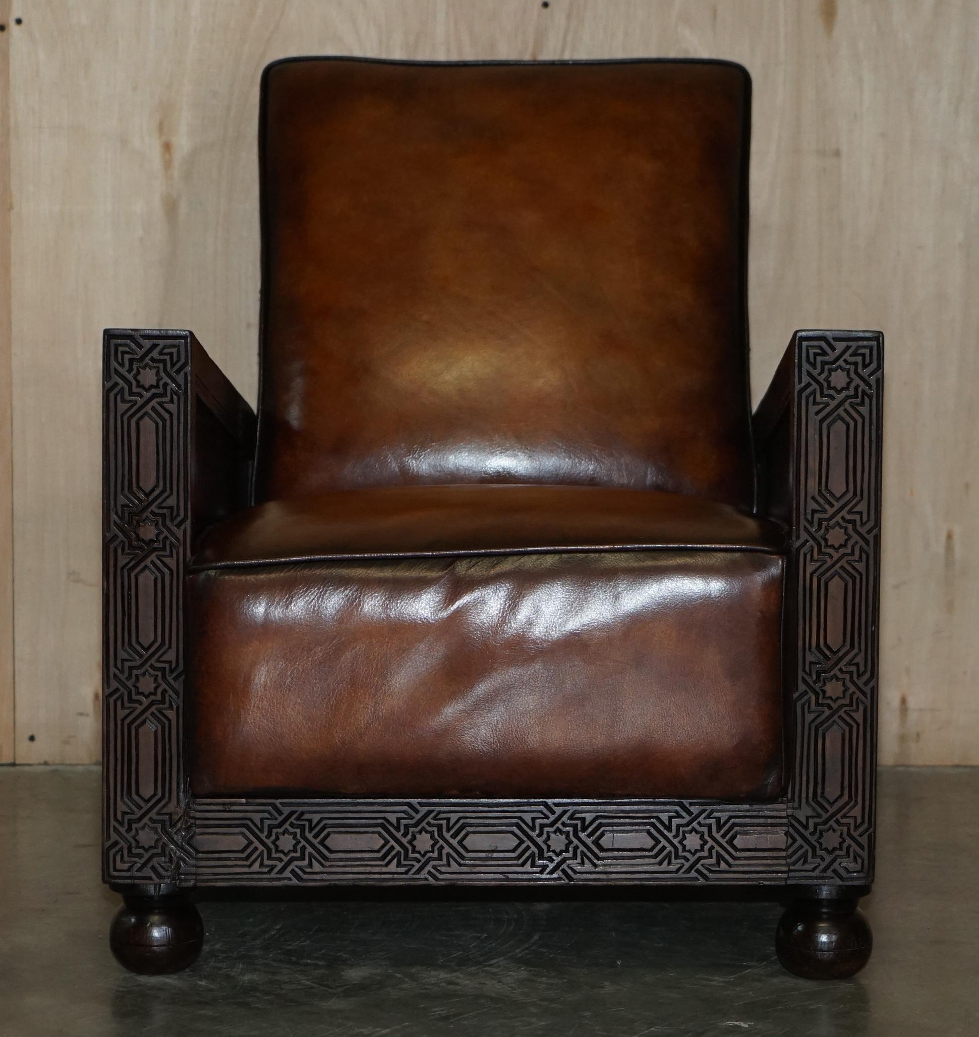 English Fine Pair of Fully Restored Antique Art Deco Armchairs Hand Carved Carved Panels For Sale