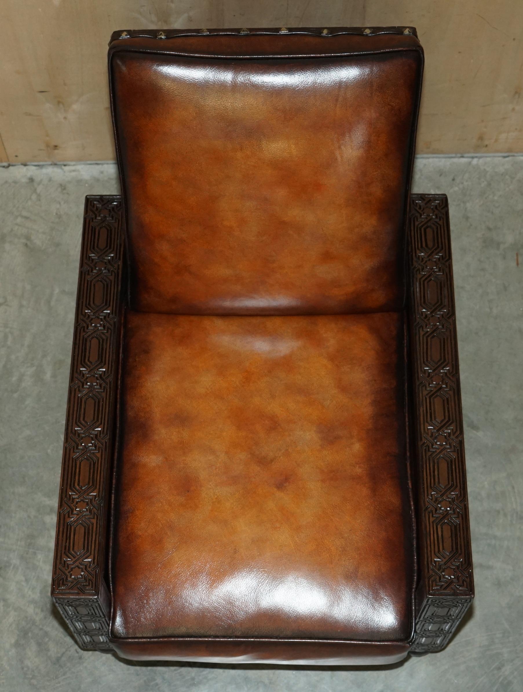 Fine Pair of Fully Restored Antique Art Deco Armchairs Hand Carved Carved Panels For Sale 2
