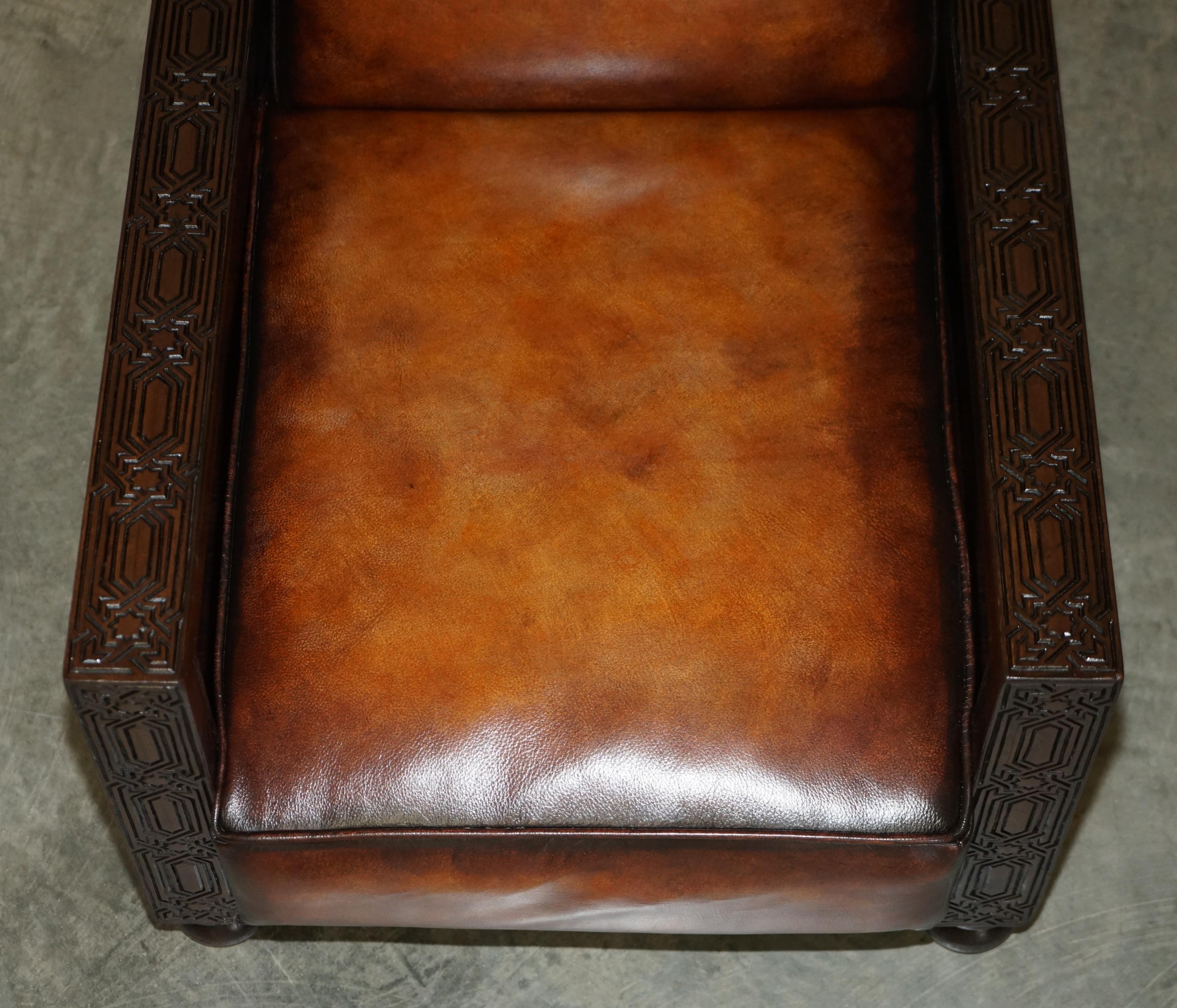 Fine Pair of Fully Restored Antique Art Deco Armchairs Hand Carved Carved Panels For Sale 3