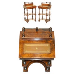 Fine Pair of Fully Restored Unique Antique Davenport Side Table Bookcases Desks