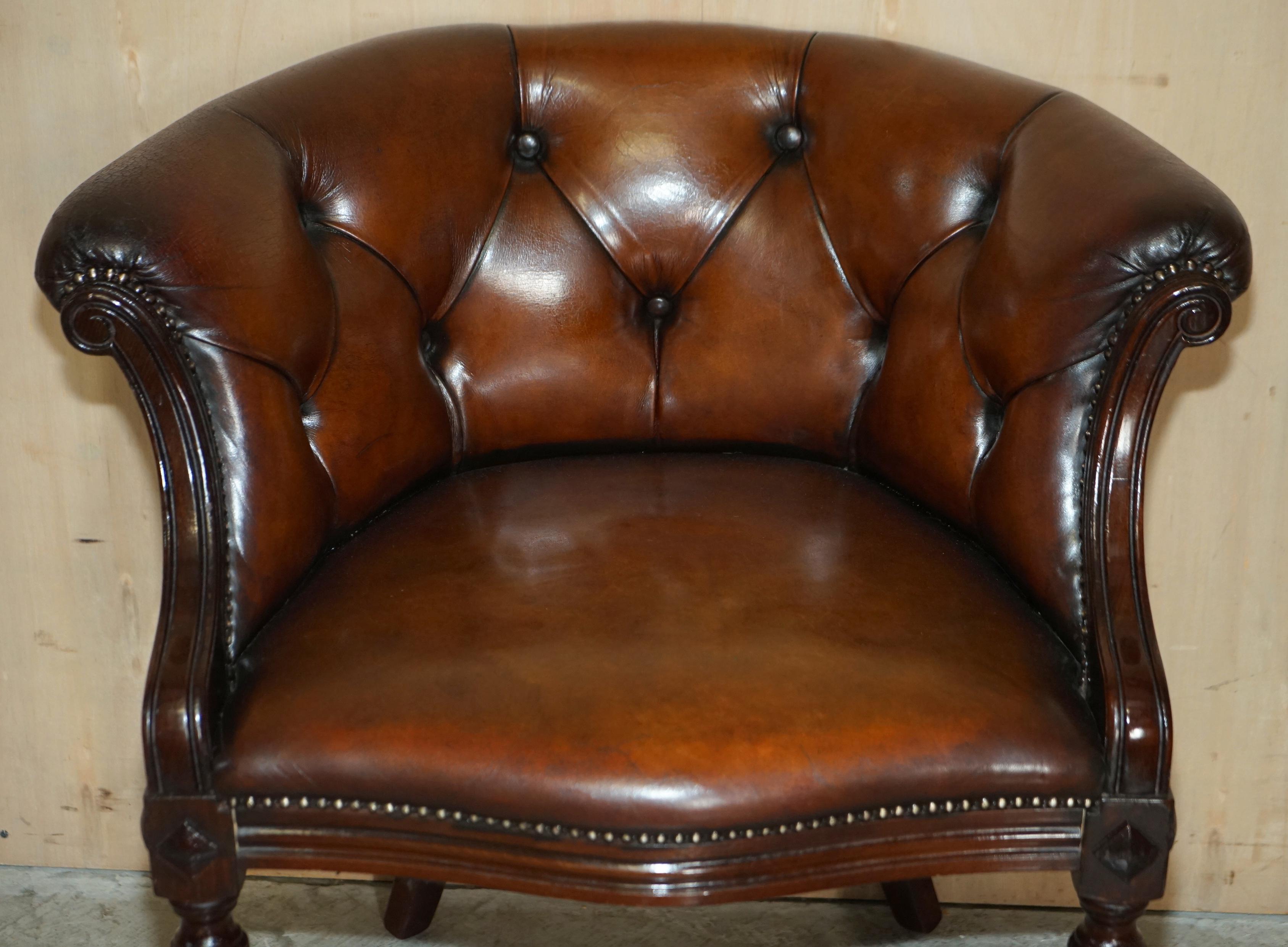 English Fine Pair of Fully Restored Vintage Chesterfield Hand Dyed Tub Club Armchairs