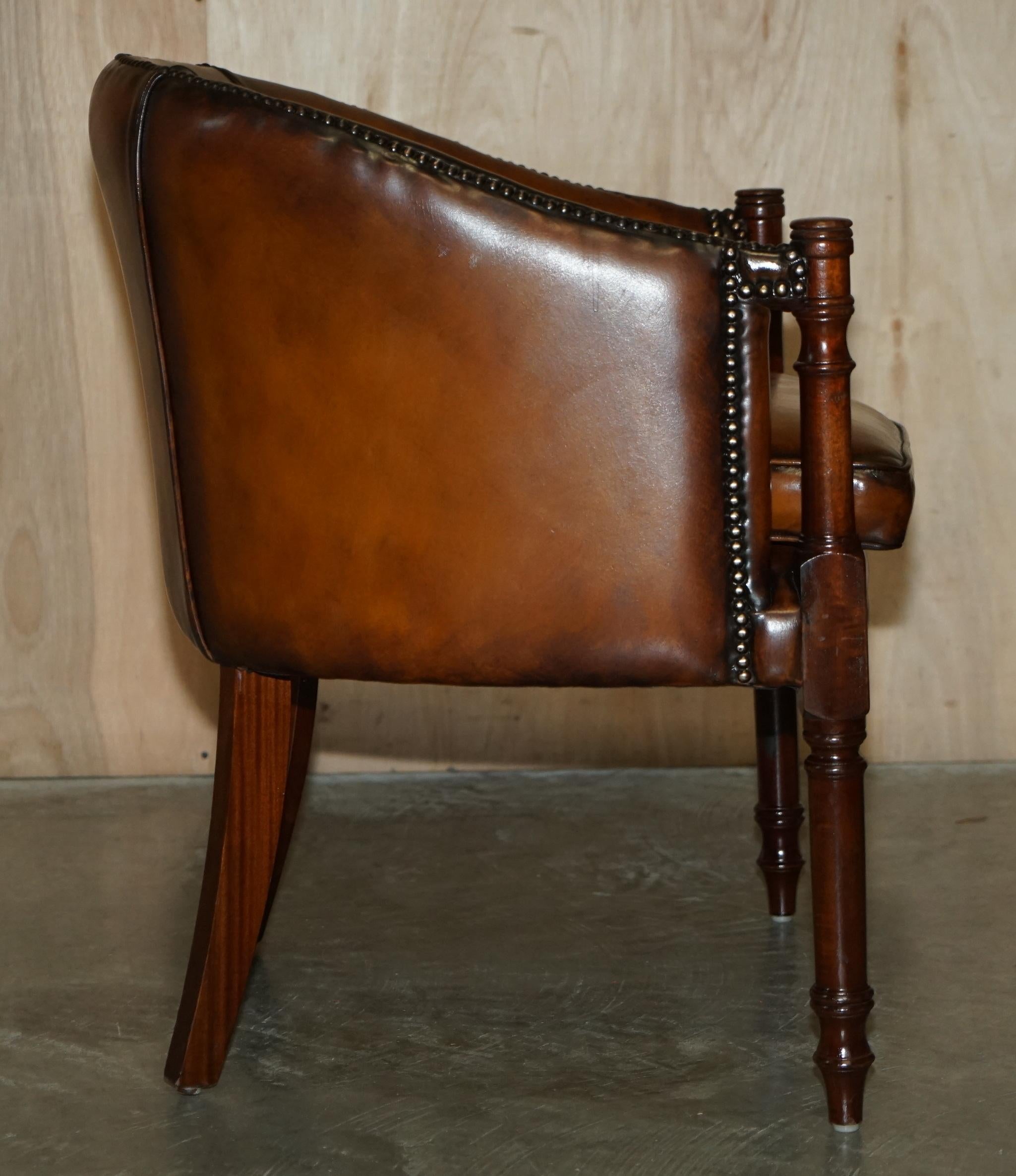 Fine Pair of Fully Restored Vintage Hand Dyed Brown Leather Tub Club Armchairs 4