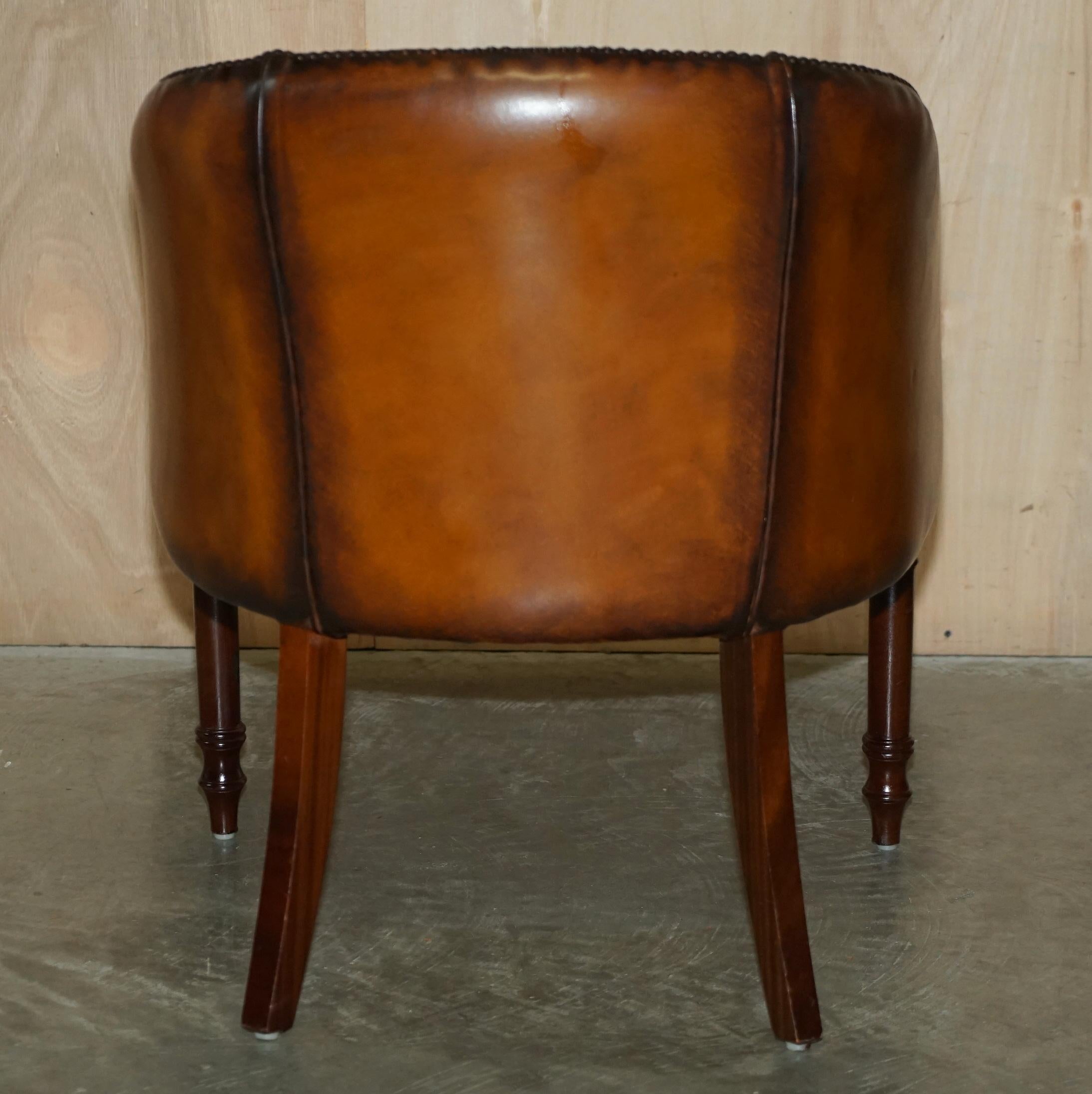 Fine Pair of Fully Restored Vintage Hand Dyed Brown Leather Tub Club Armchairs 6