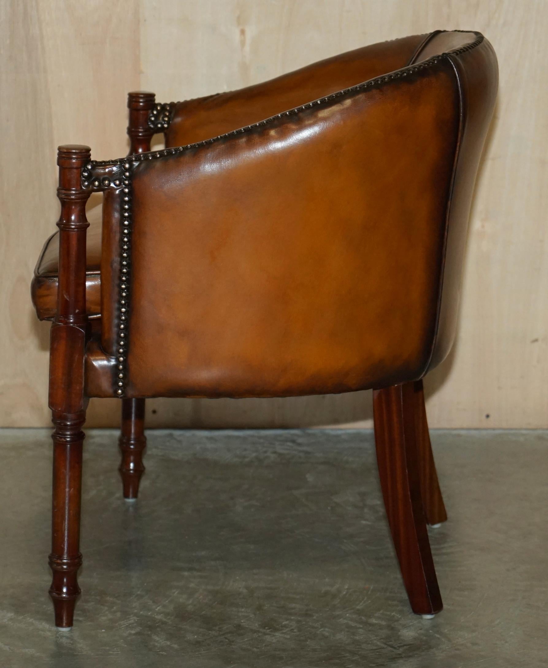 Fine Pair of Fully Restored Vintage Hand Dyed Brown Leather Tub Club Armchairs 7