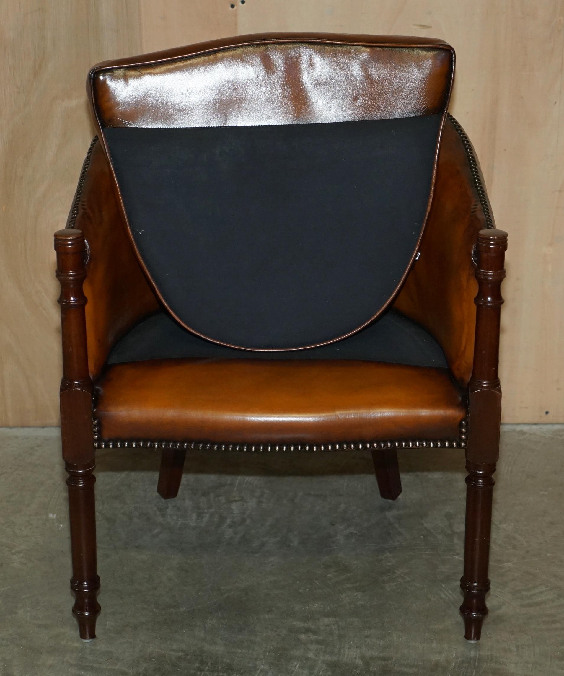 Fine Pair of Fully Restored Vintage Hand Dyed Brown Leather Tub Club Armchairs 8