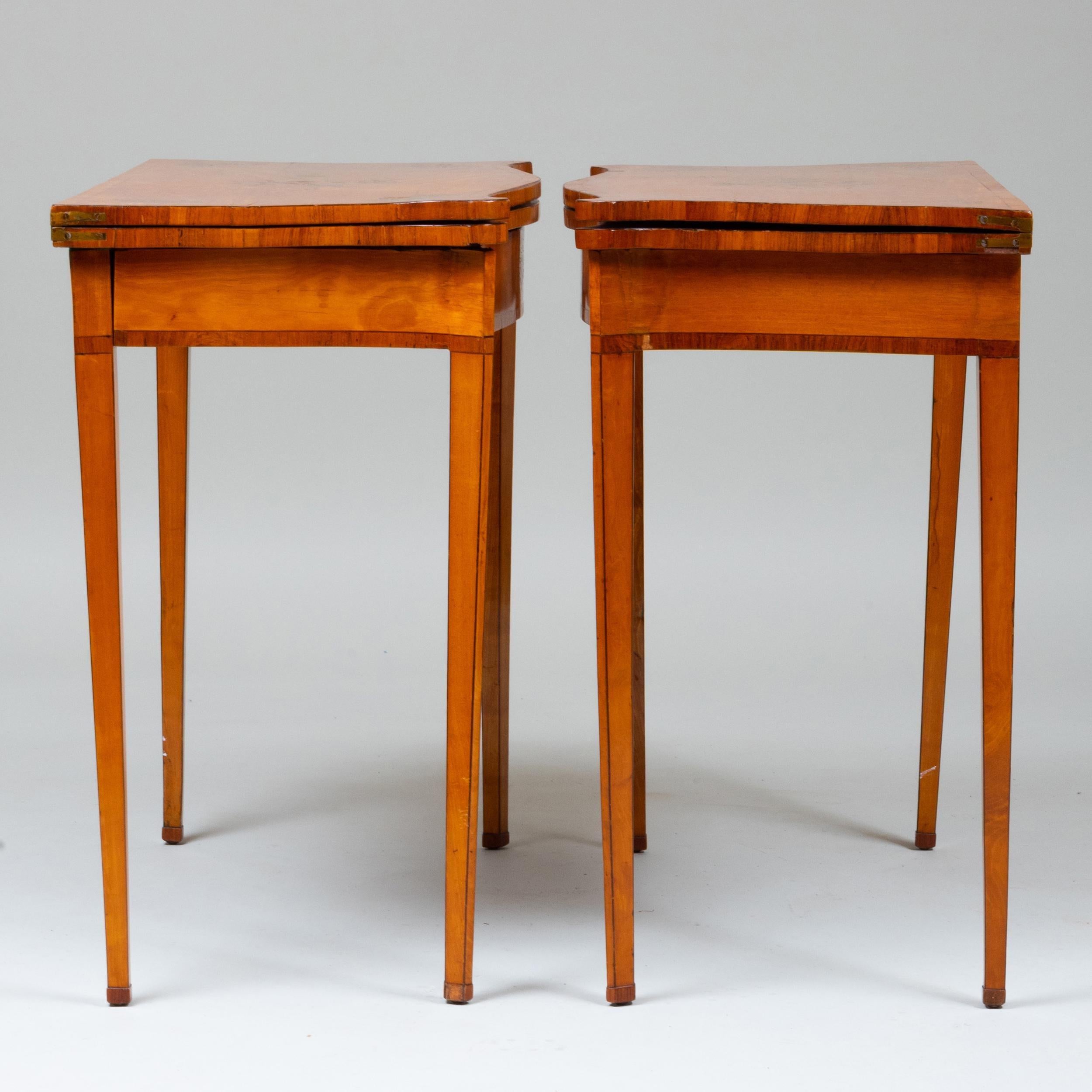 19th Century Fine Pair of George 111 Satinwood and Tulipwood Marquetry Game Tables For Sale