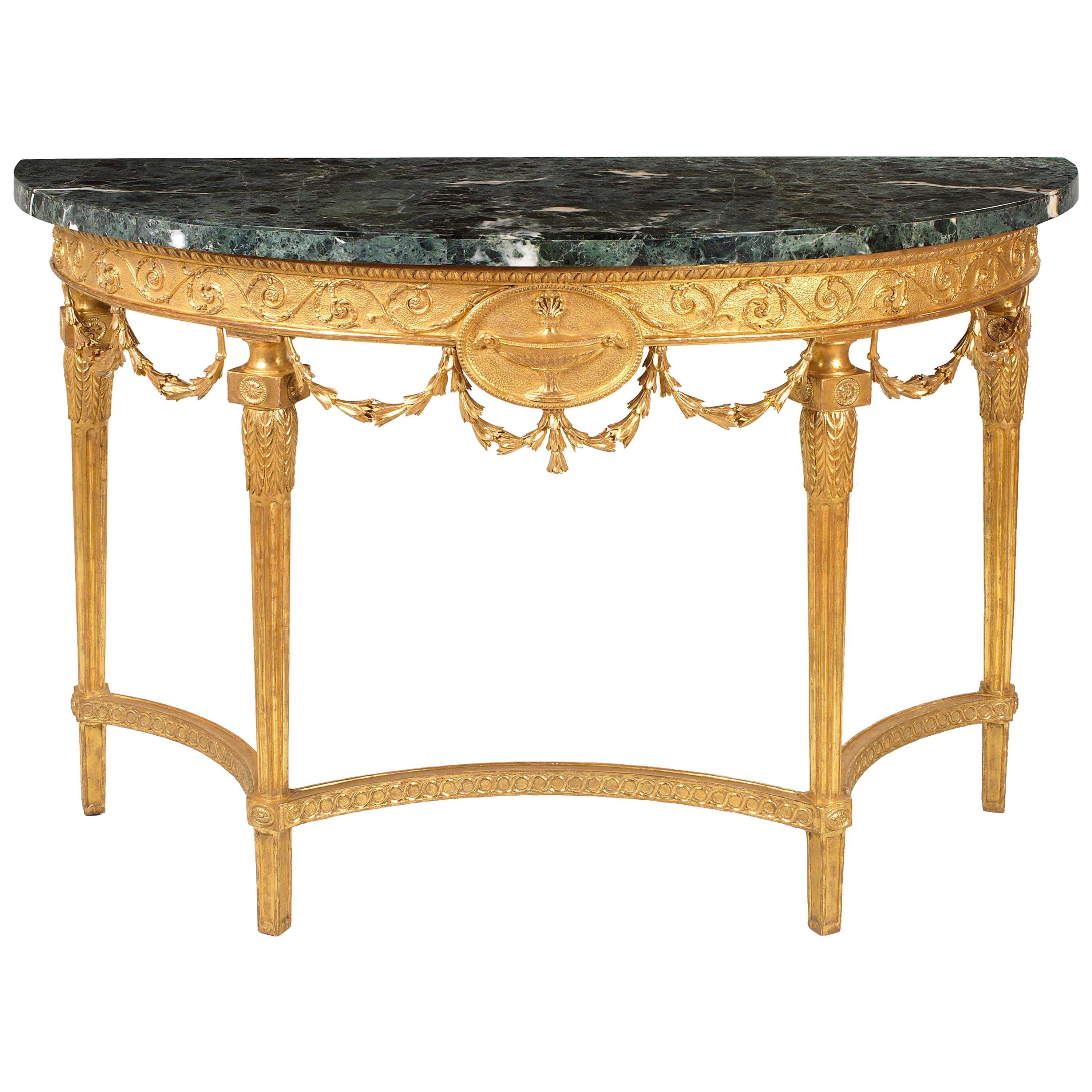 Fine Pair of George III Giltwood Marble Demi-Lune Pier Tables For Sale