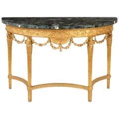 Fine Pair of George III Giltwood Marble Demi-Lune Pier Tables