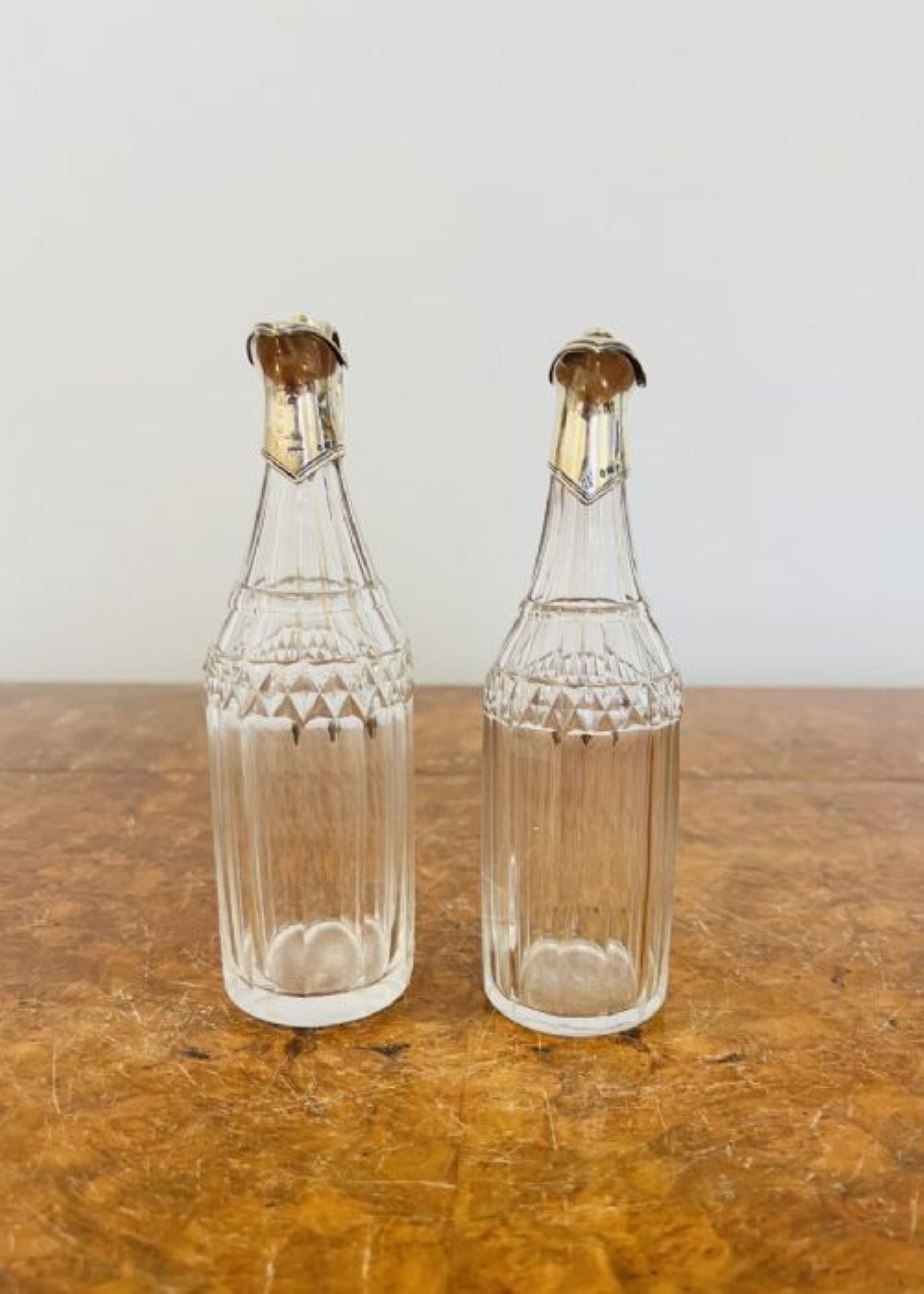 19th Century Fine pair of George III hallmarked silver and glass oil and vinegar bottles 