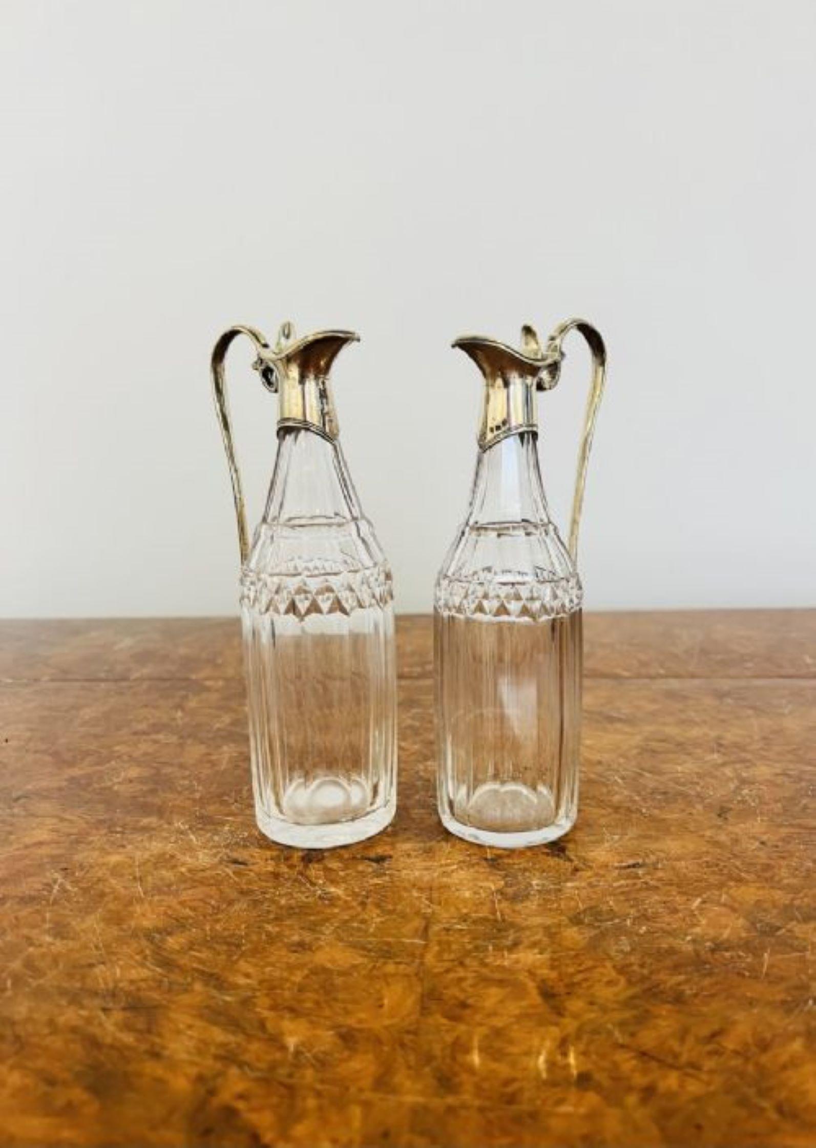 Glass Fine pair of George III hallmarked silver and glass oil and vinegar bottles 
