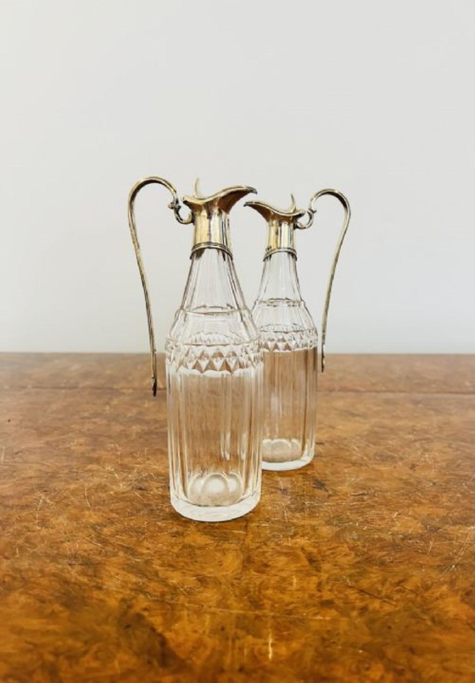 Fine pair of George III hallmarked silver and glass oil and vinegar bottles  2