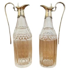 Fine pair of George III hallmarked silver and glass oil and vinegar bottles 
