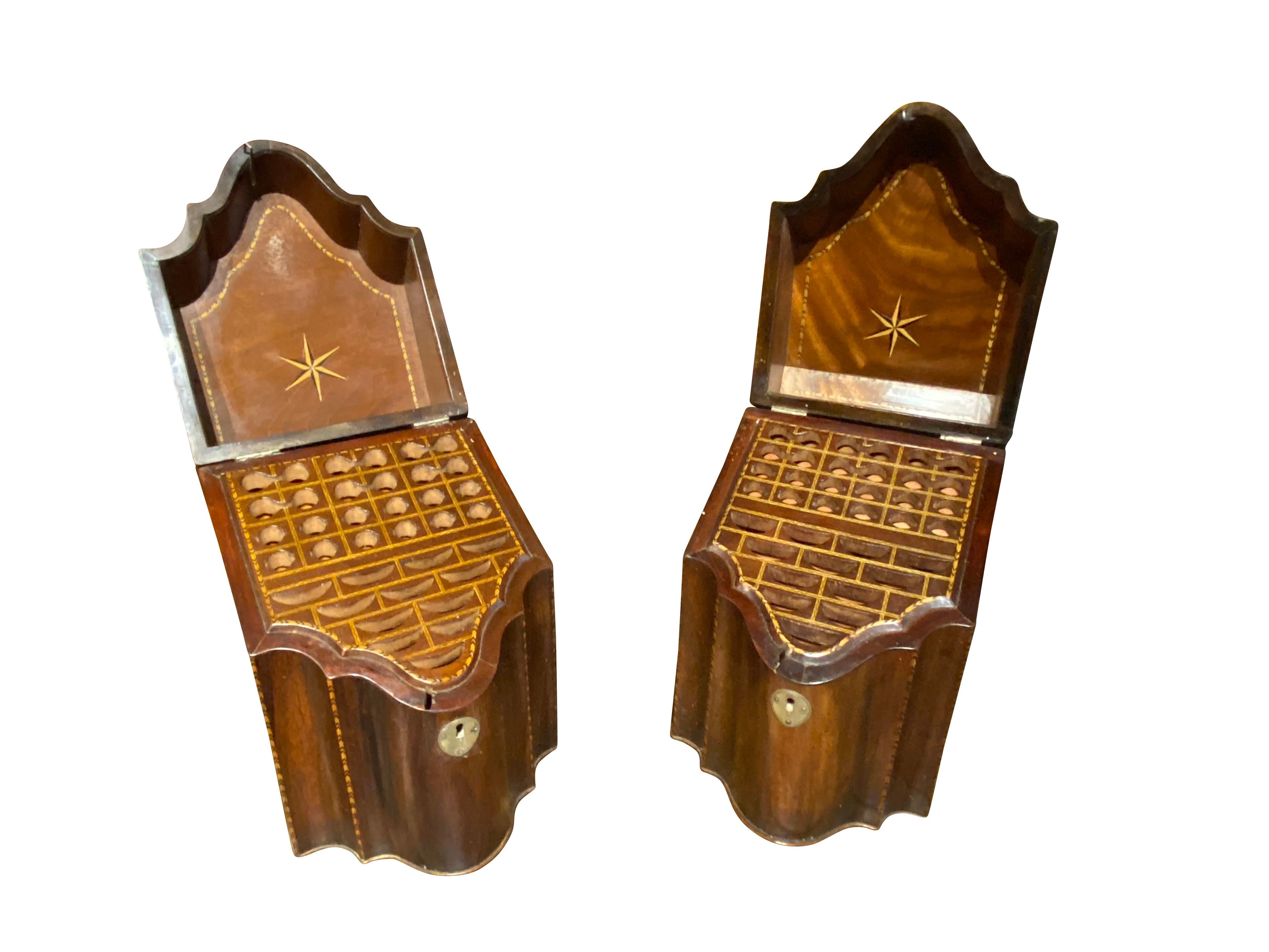 English Fine Pair Of George III Mahogany And Crossbanded Cutlery Boxes