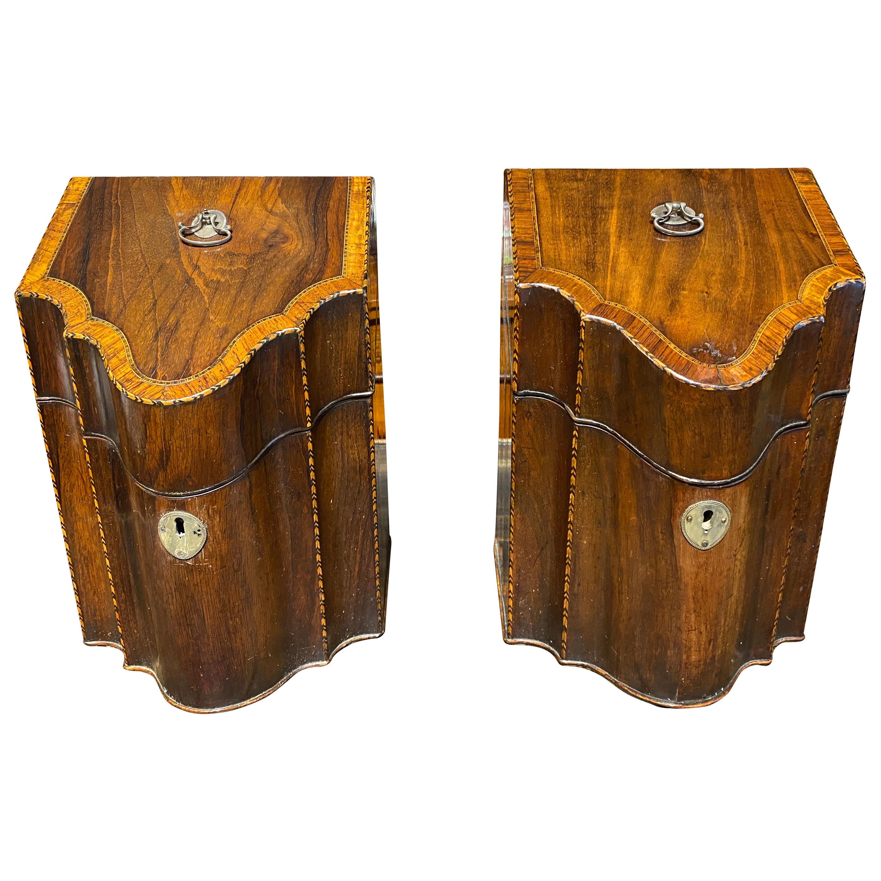 Pair Antique English III Mahogany Cutlery or Knife Boxes, Circa