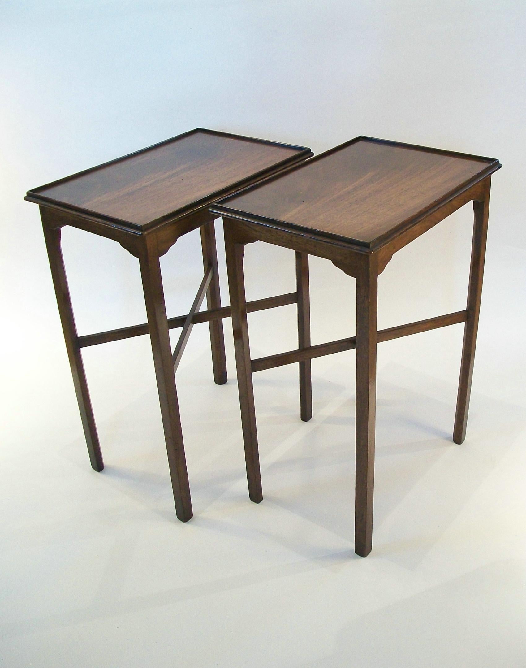 Hand-Crafted Fine Pair of Georgian Style Flamed Hardwood Side Tables - U.K. - Circa 1950's For Sale
