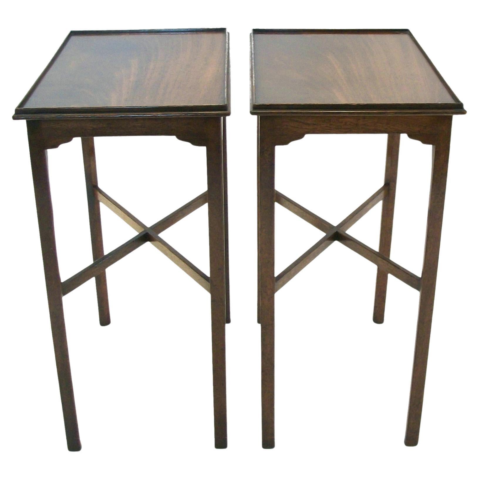 Fine Pair of Georgian Style Flamed Hardwood Side Tables - U.K. - Circa 1950's For Sale