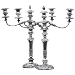 Fine Pair of Georgian Style Silver Plated Three Light Candelabra, circa 1920