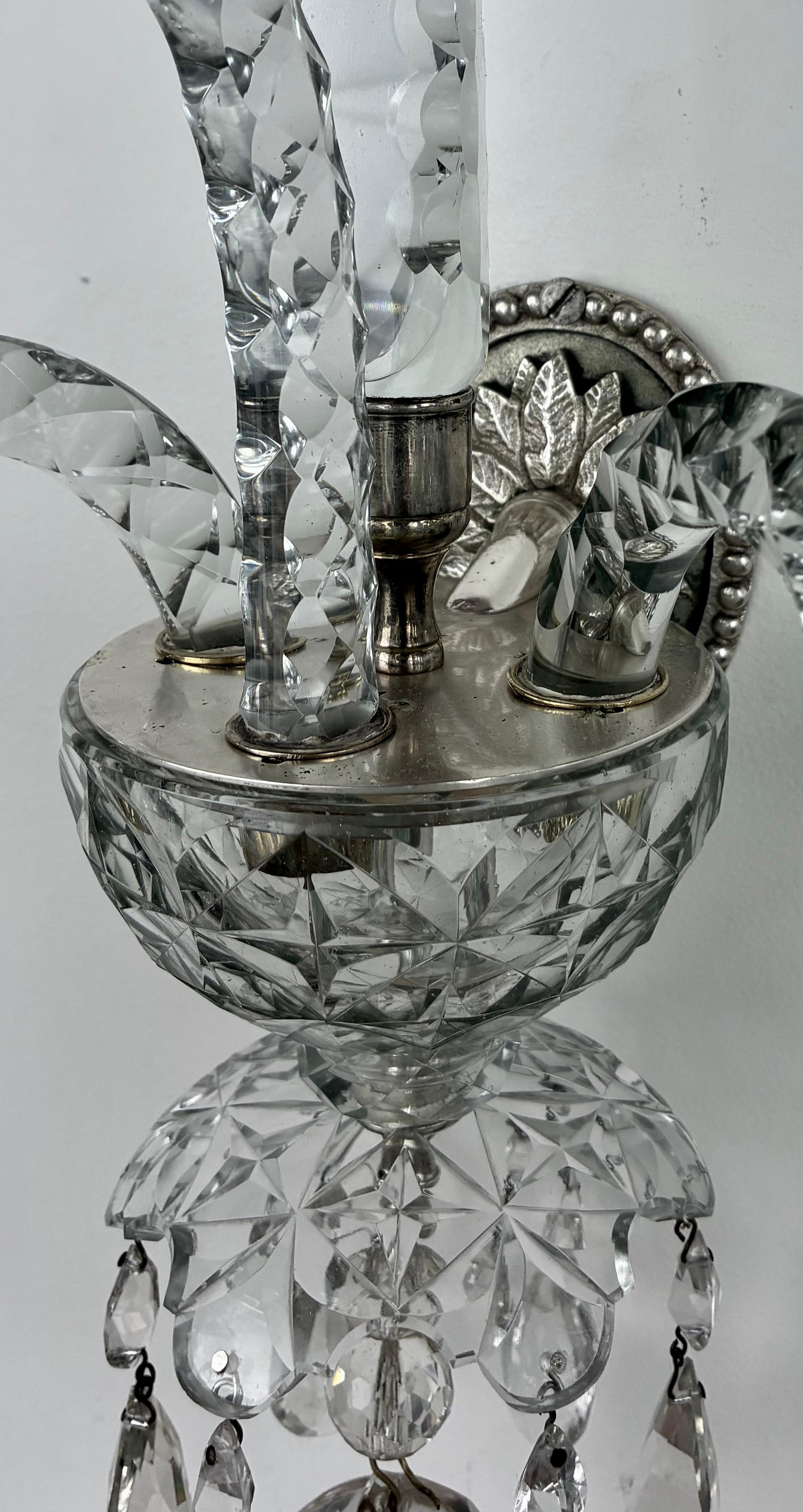 Fine Pair of Georgian Style Two Light Crystal Sconces or Wall Lights For Sale 4
