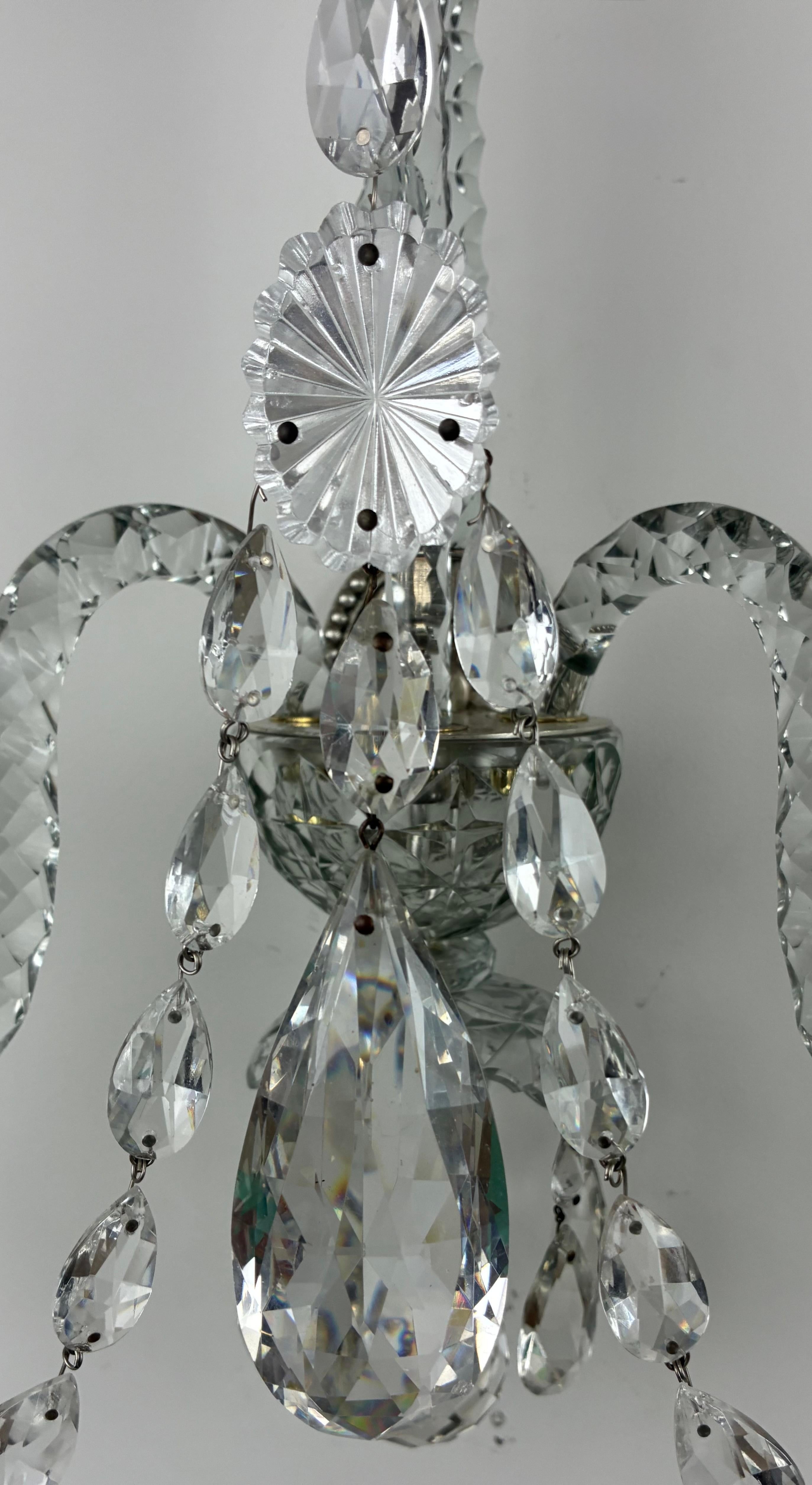 Fine Pair of Georgian Style Two Light Crystal Sconces or Wall Lights For Sale 6