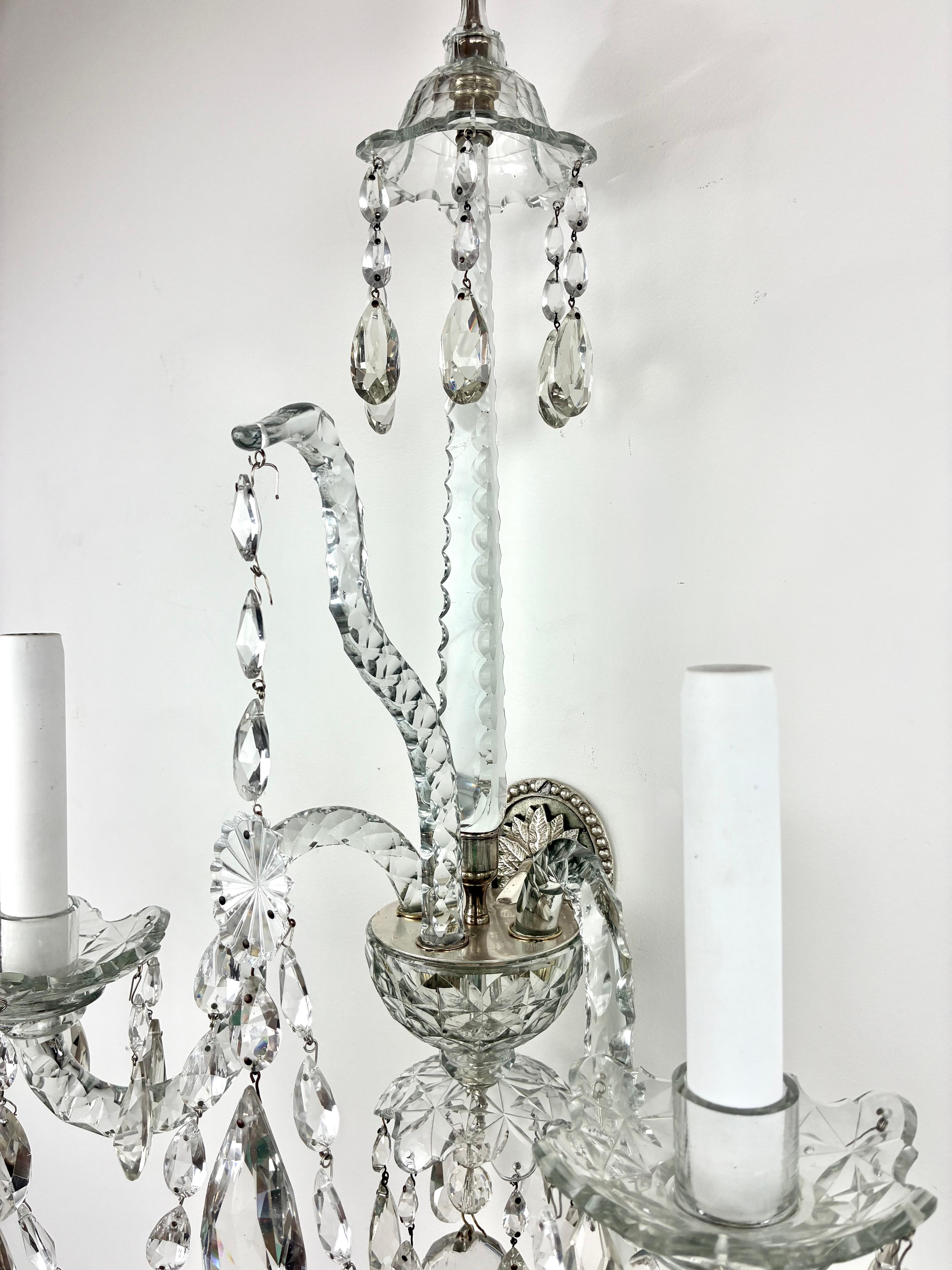 Fine Pair of Georgian Style Two Light Crystal Sconces or Wall Lights For Sale 12