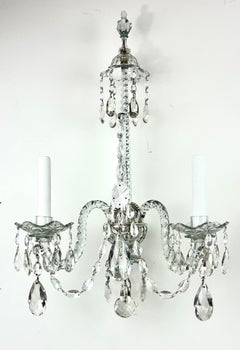 Fine Pair of Georgian Style Two Light Crystal Sconces or Wall Lights