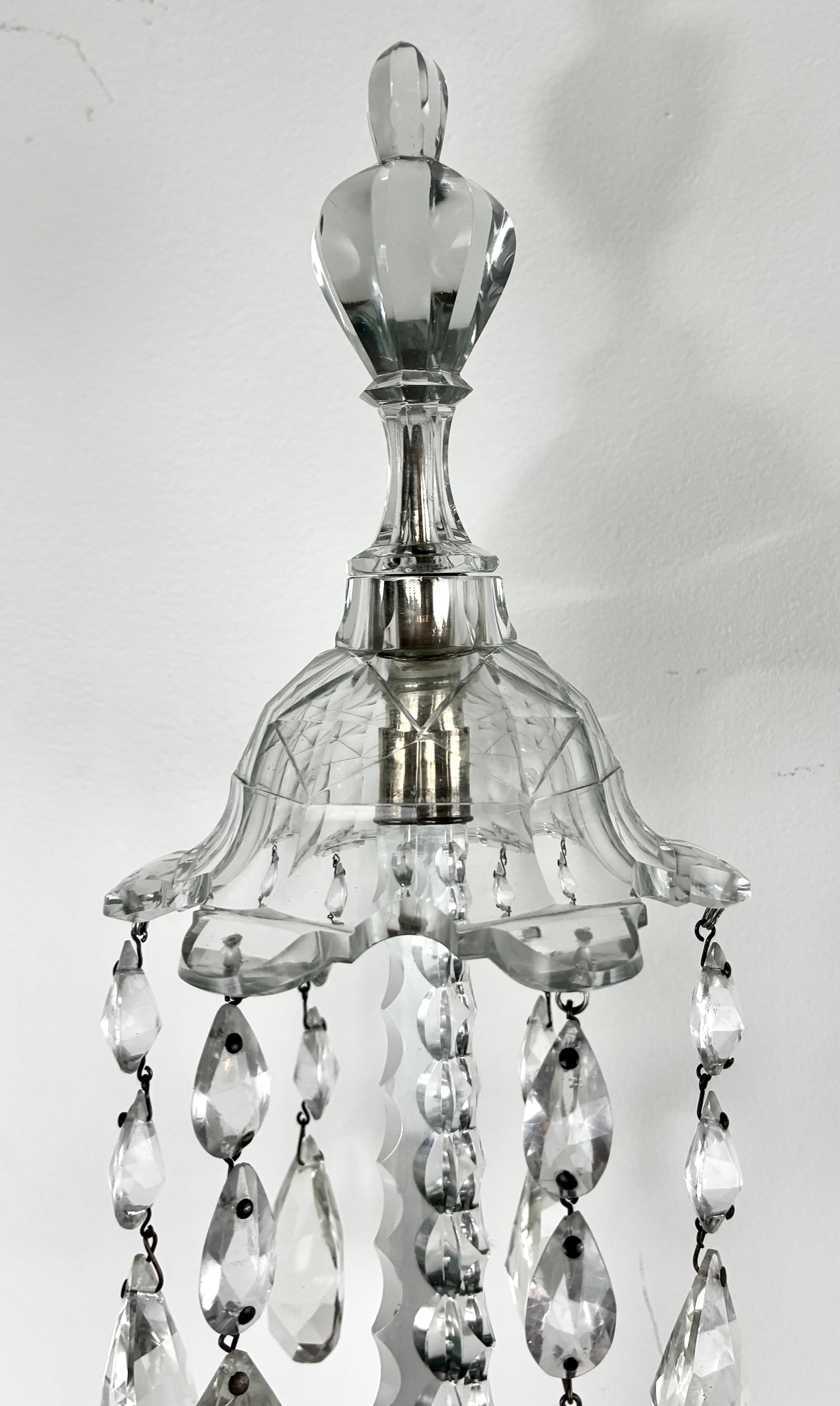 Faceted Fine Pair of Georgian Style Two Light Crystal Sconces or Wall Lights For Sale