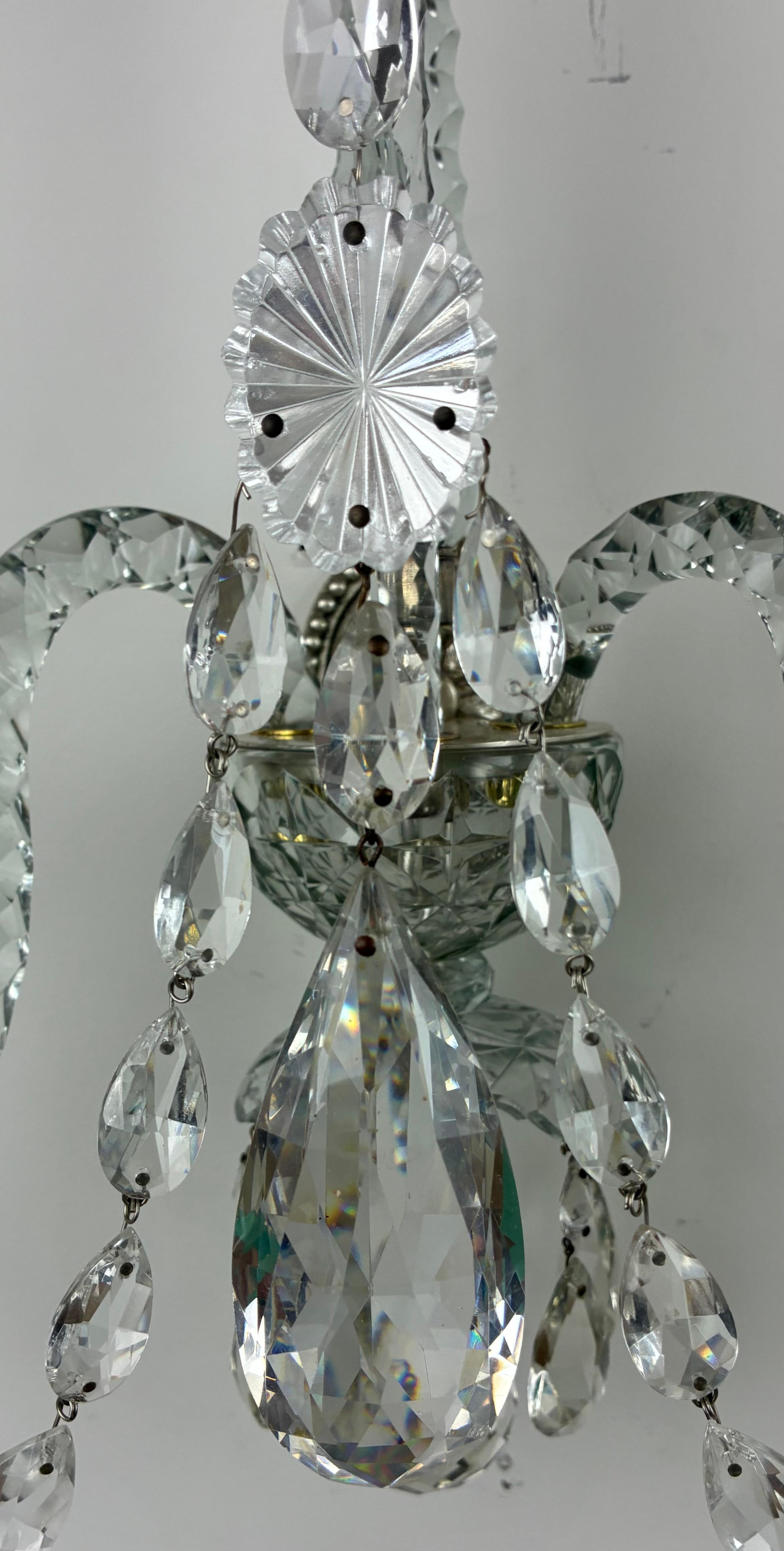 Fine Pair of Georgian Style Two Light Crystal Sconces or Wall Lights For Sale 2