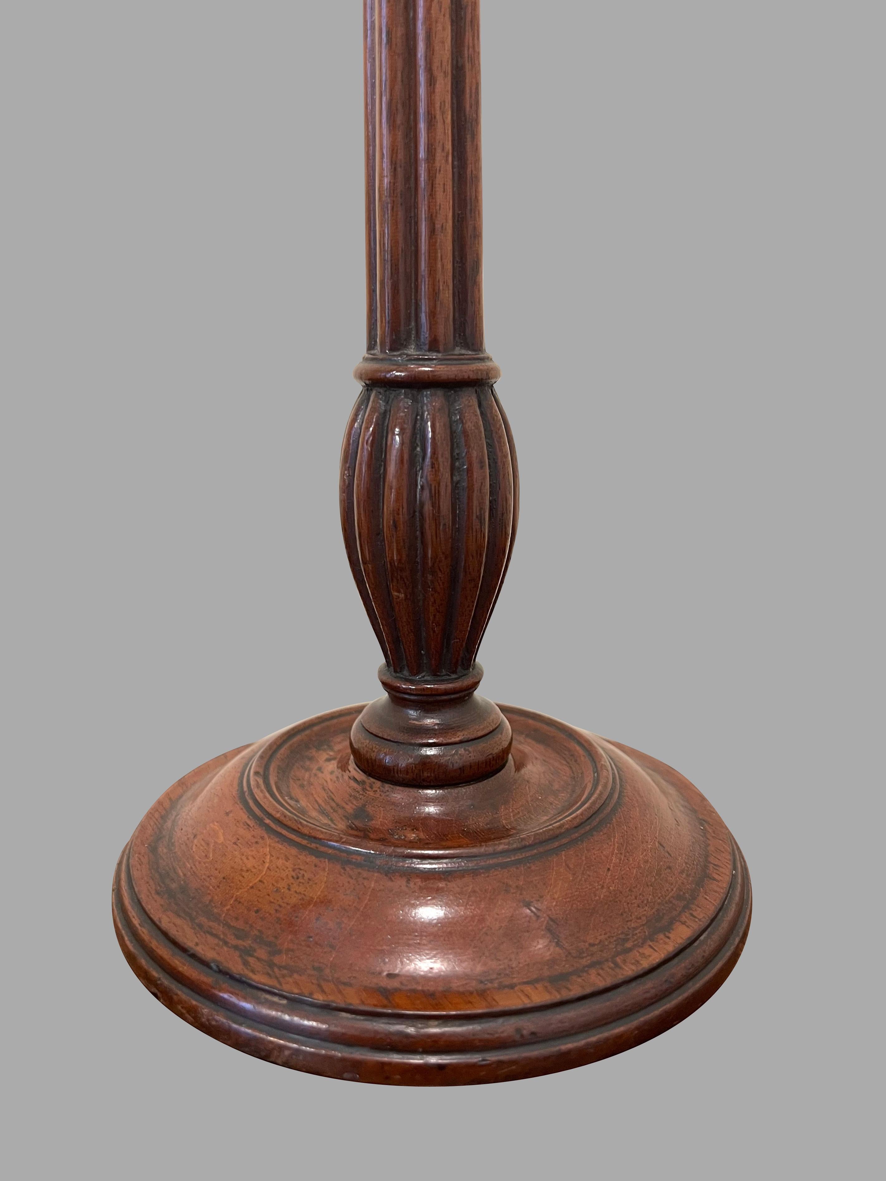 Fine Pair of Georgian Walnut and Brass Candlesticks of Large Scale In Good Condition For Sale In San Francisco, CA
