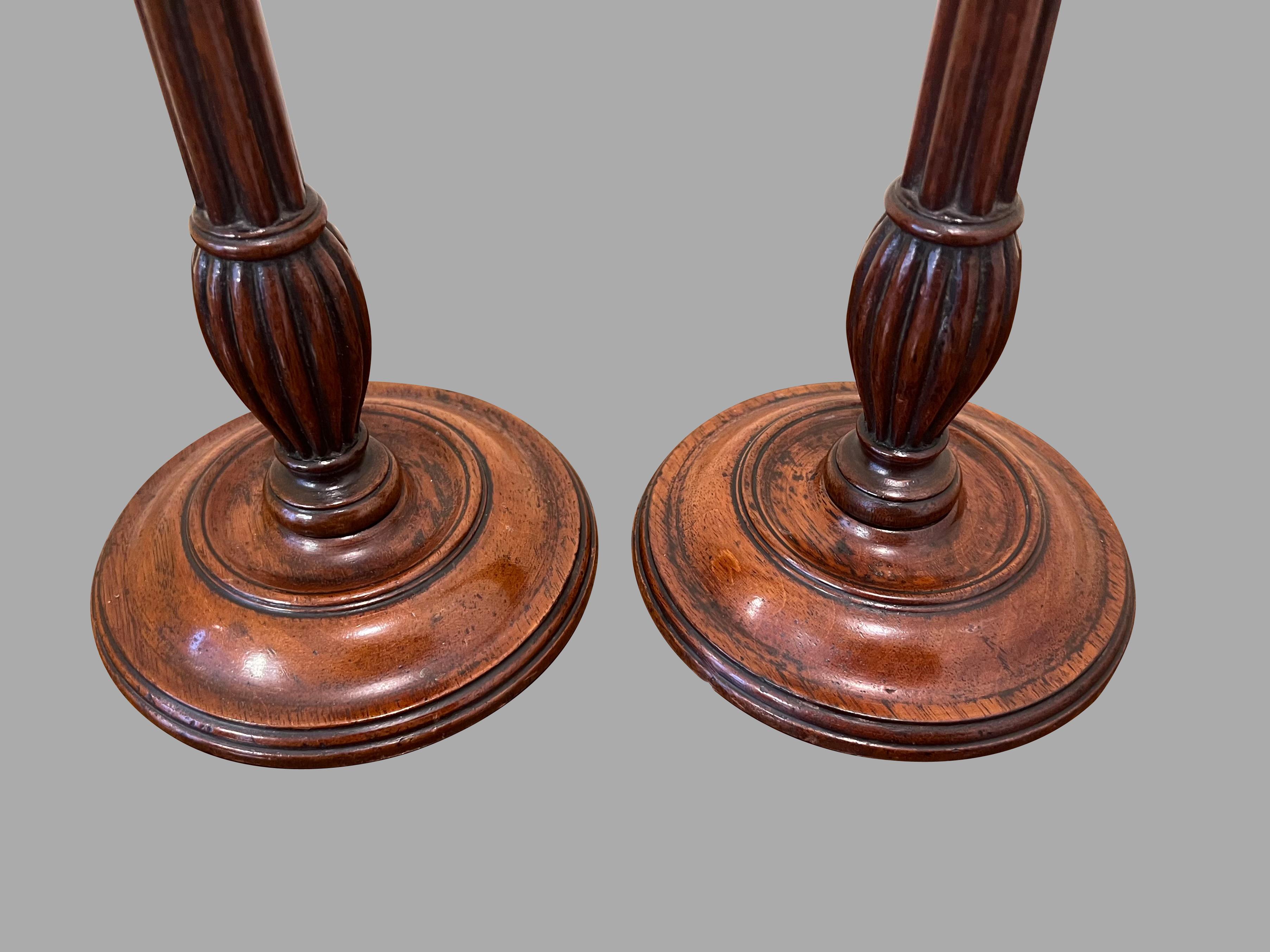 18th Century Fine Pair of Georgian Walnut and Brass Candlesticks of Large Scale For Sale