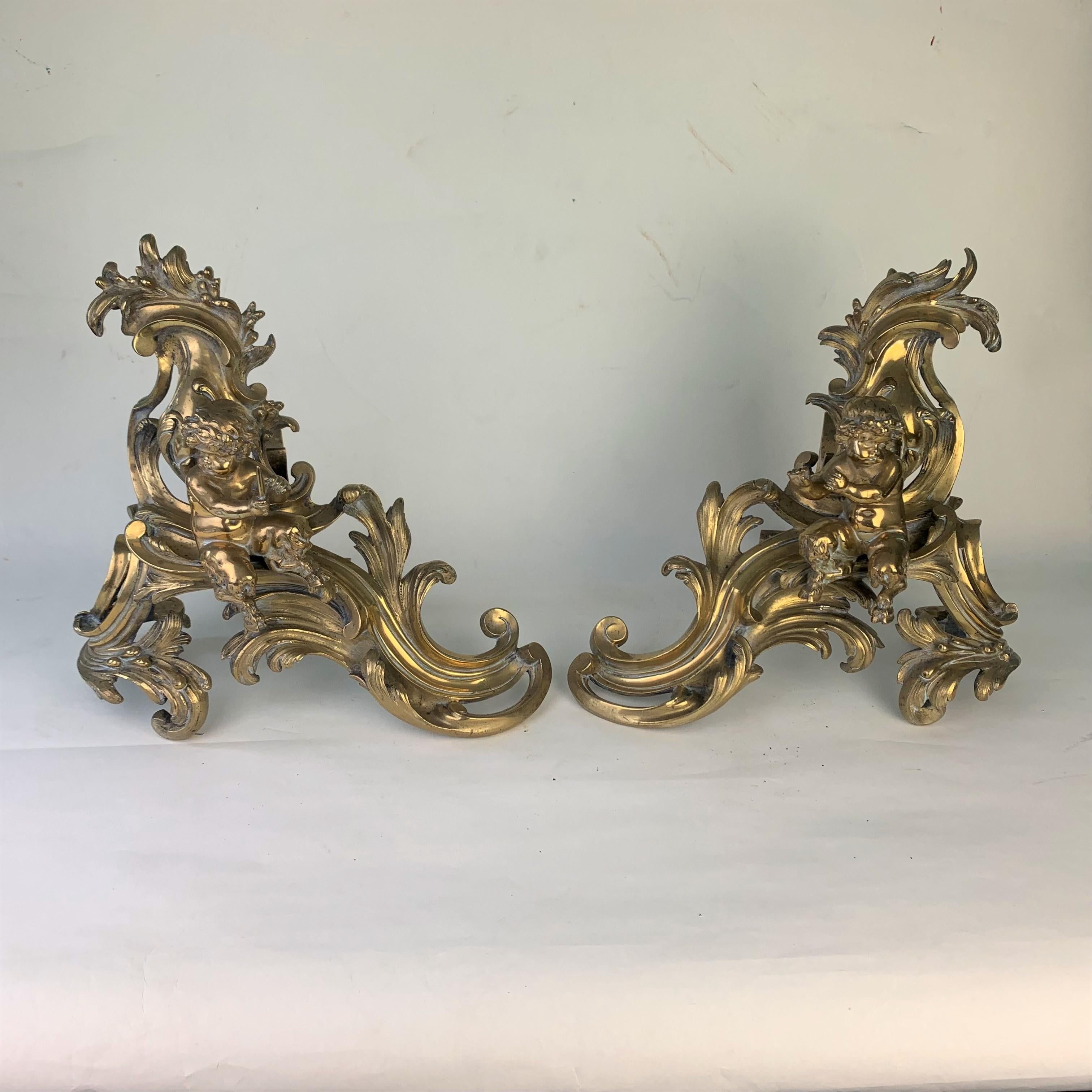Fine Pair of Gilded Brass Chenets/Fire Dogs For Sale 4