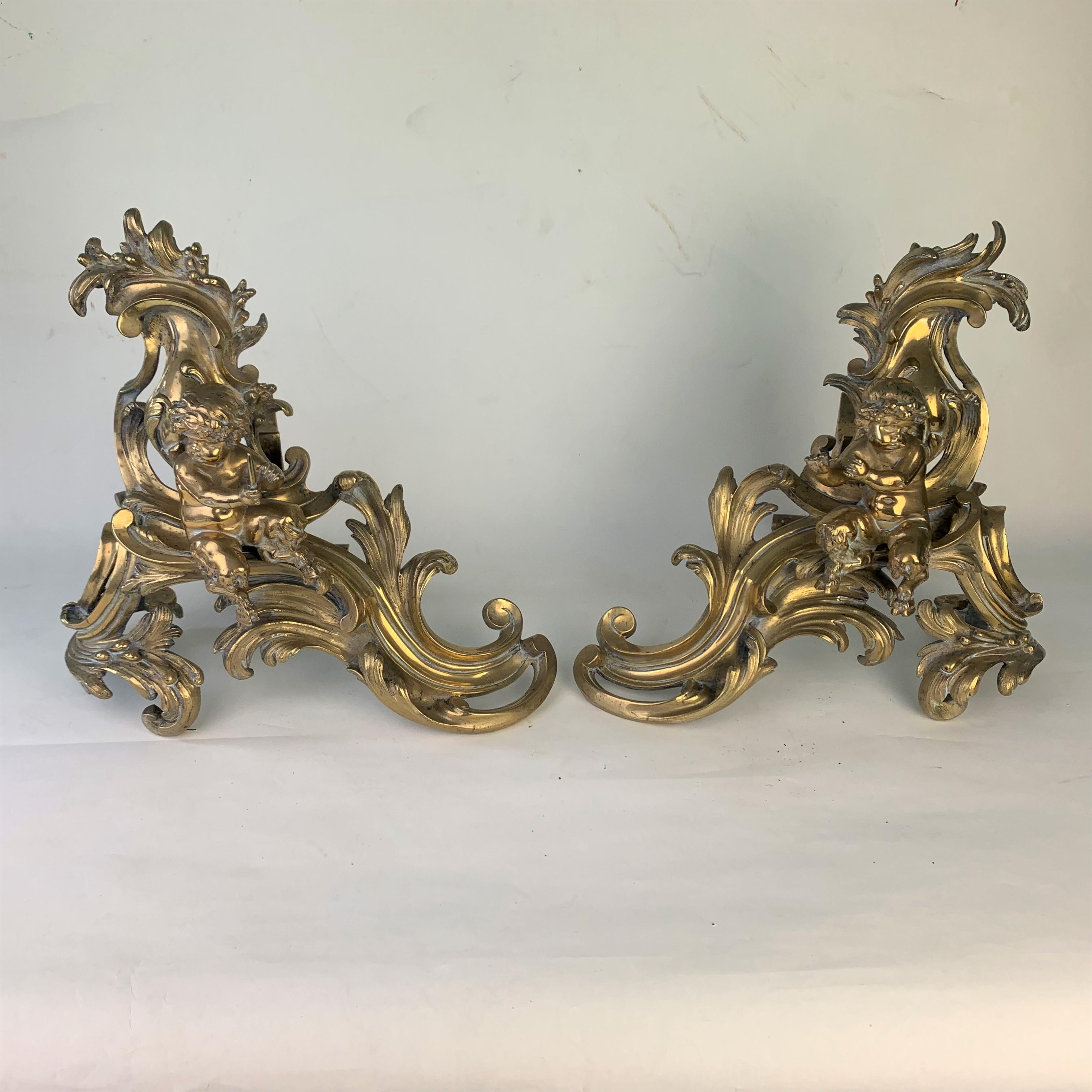 Fine Pair of Gilded Brass Chenets/Fire Dogs For Sale 5