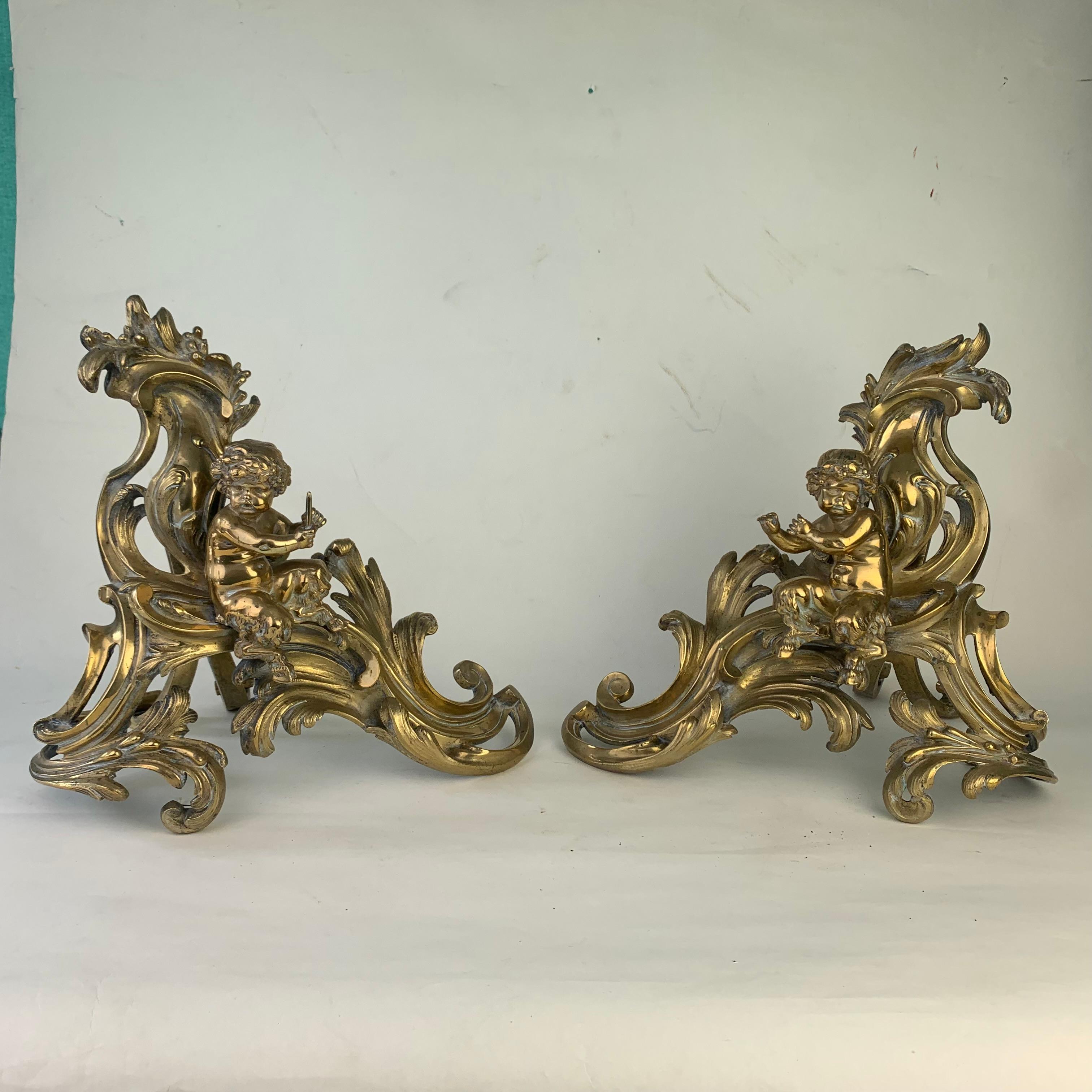 Fine Pair of Gilded Brass Chenets/Fire Dogs For Sale 6