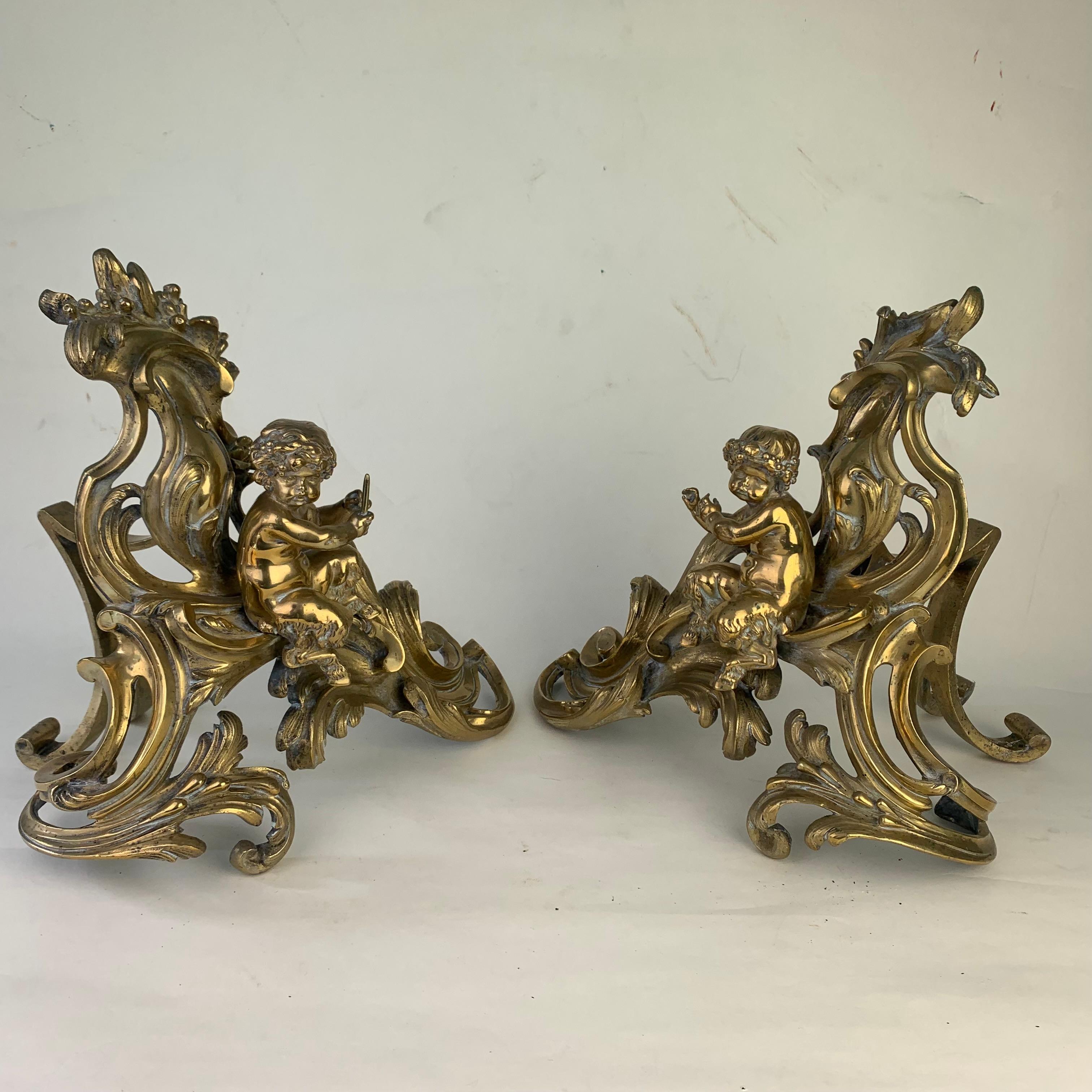Fine Pair of Gilded Brass Chenets/Fire Dogs For Sale 7