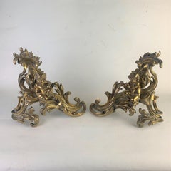 Fine Pair of Gilded Brass Chenets/Fire Dogs