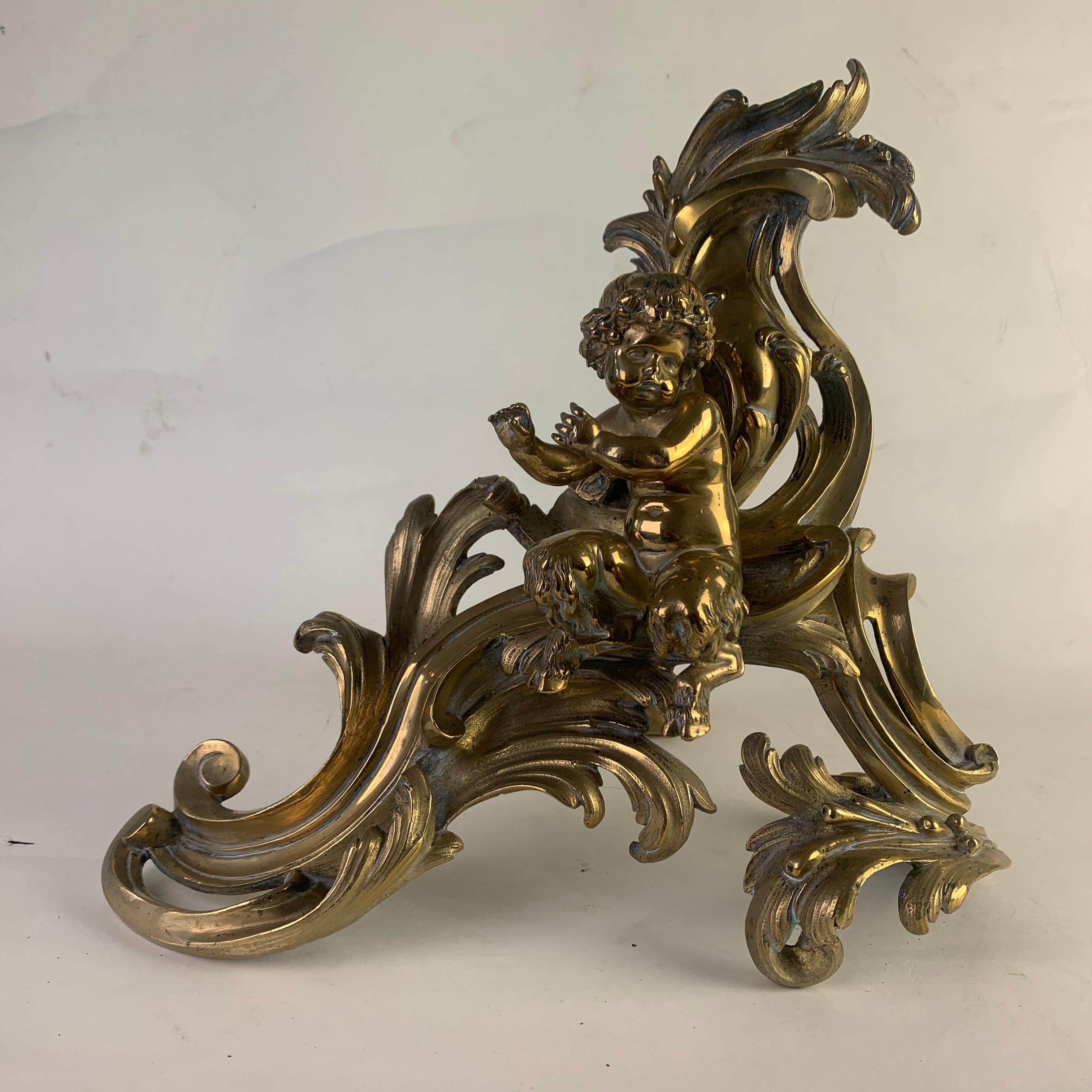 19th Century Fine Pair of Gilded Brass Chenets/Fire Dogs For Sale