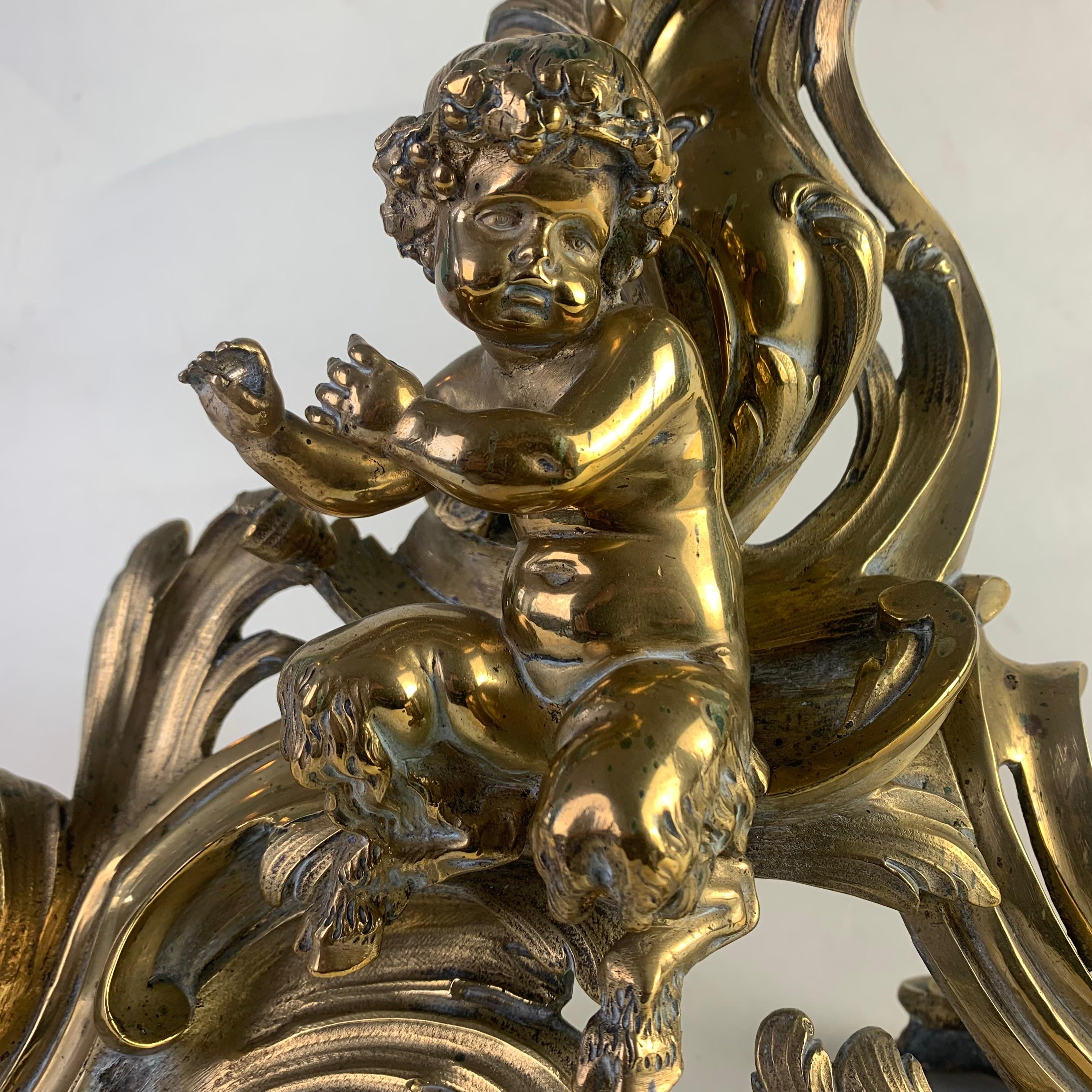 Fine Pair of Gilded Brass Chenets/Fire Dogs For Sale 1
